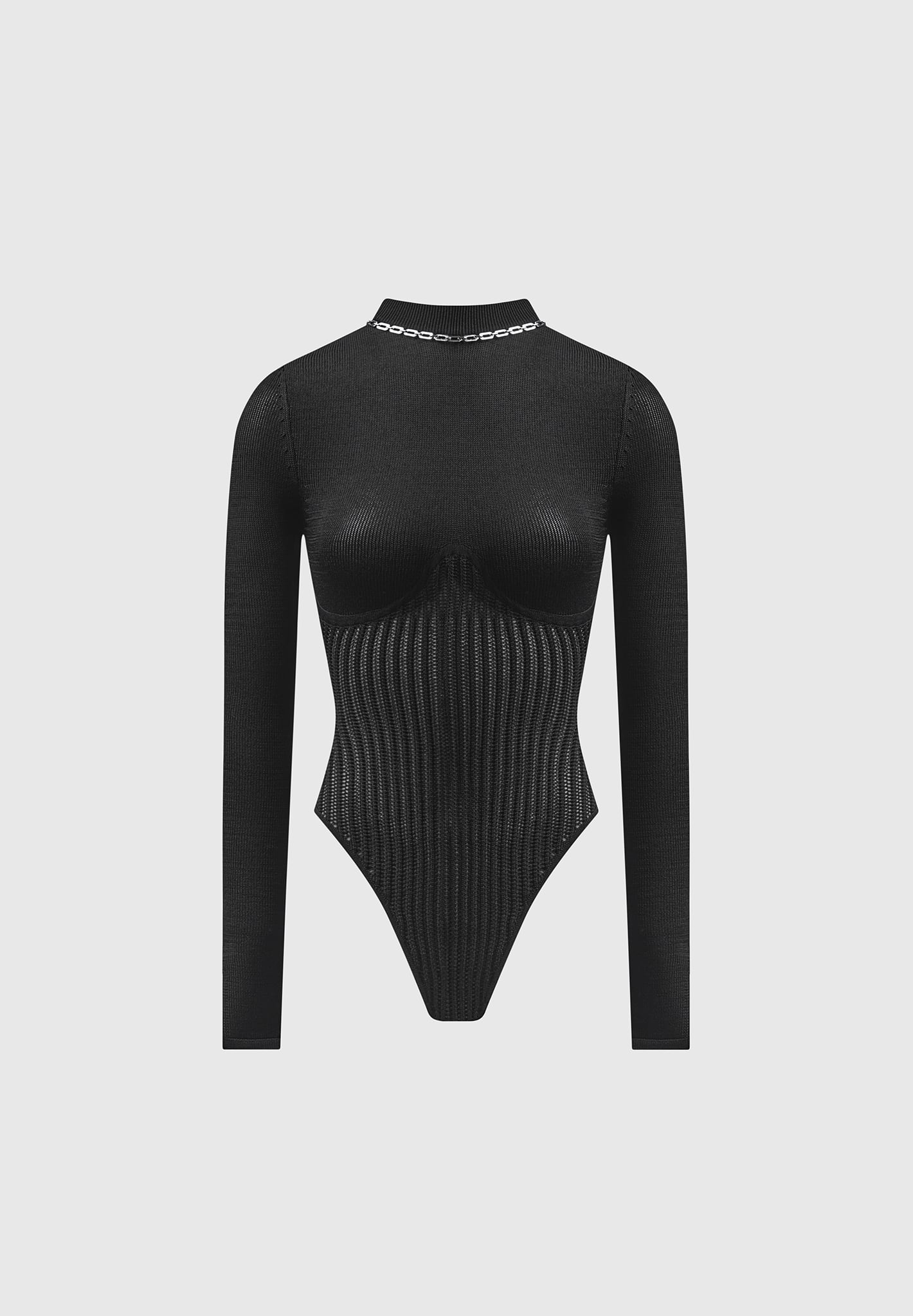 Contour Knit Bodysuit with Chain - Black - Image 4