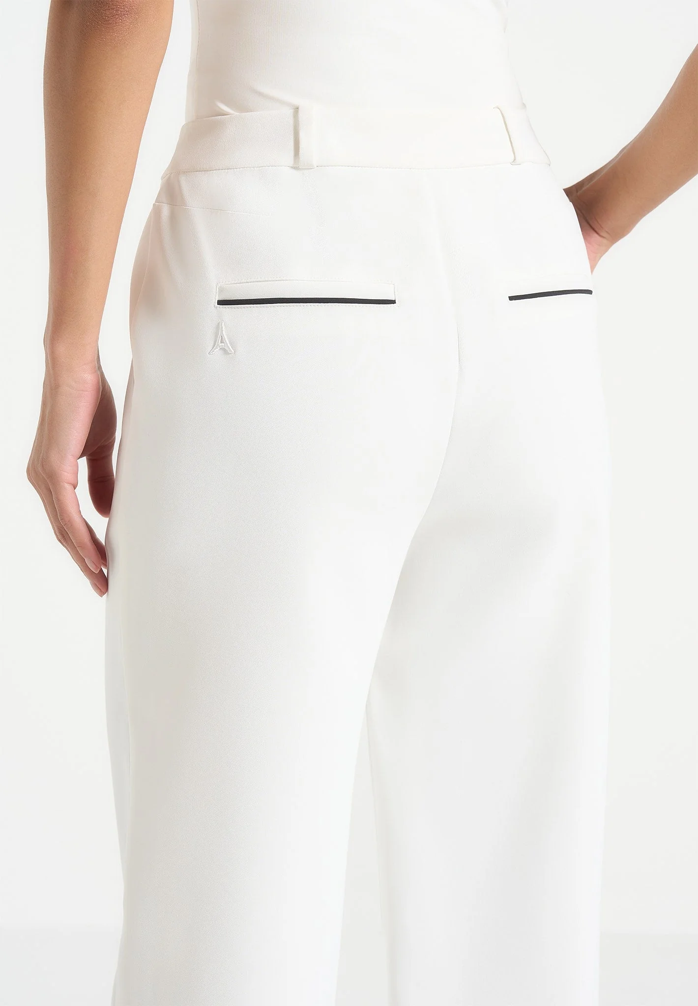 Mina - Contrast Piped Pleated Trousers - White/Black - Image 3