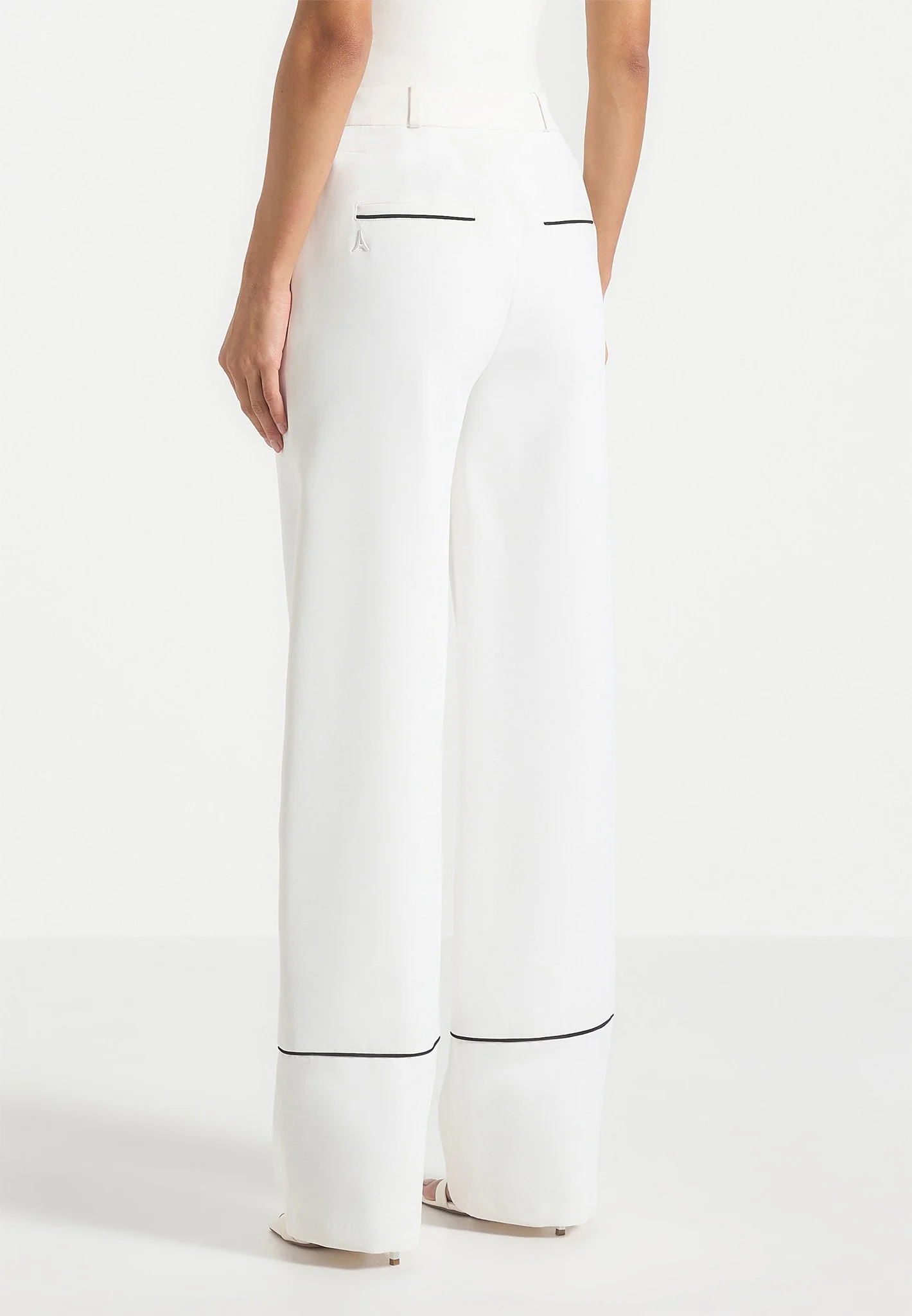 Mina - Contrast Piped Pleated Trousers - White/Black - Image 5