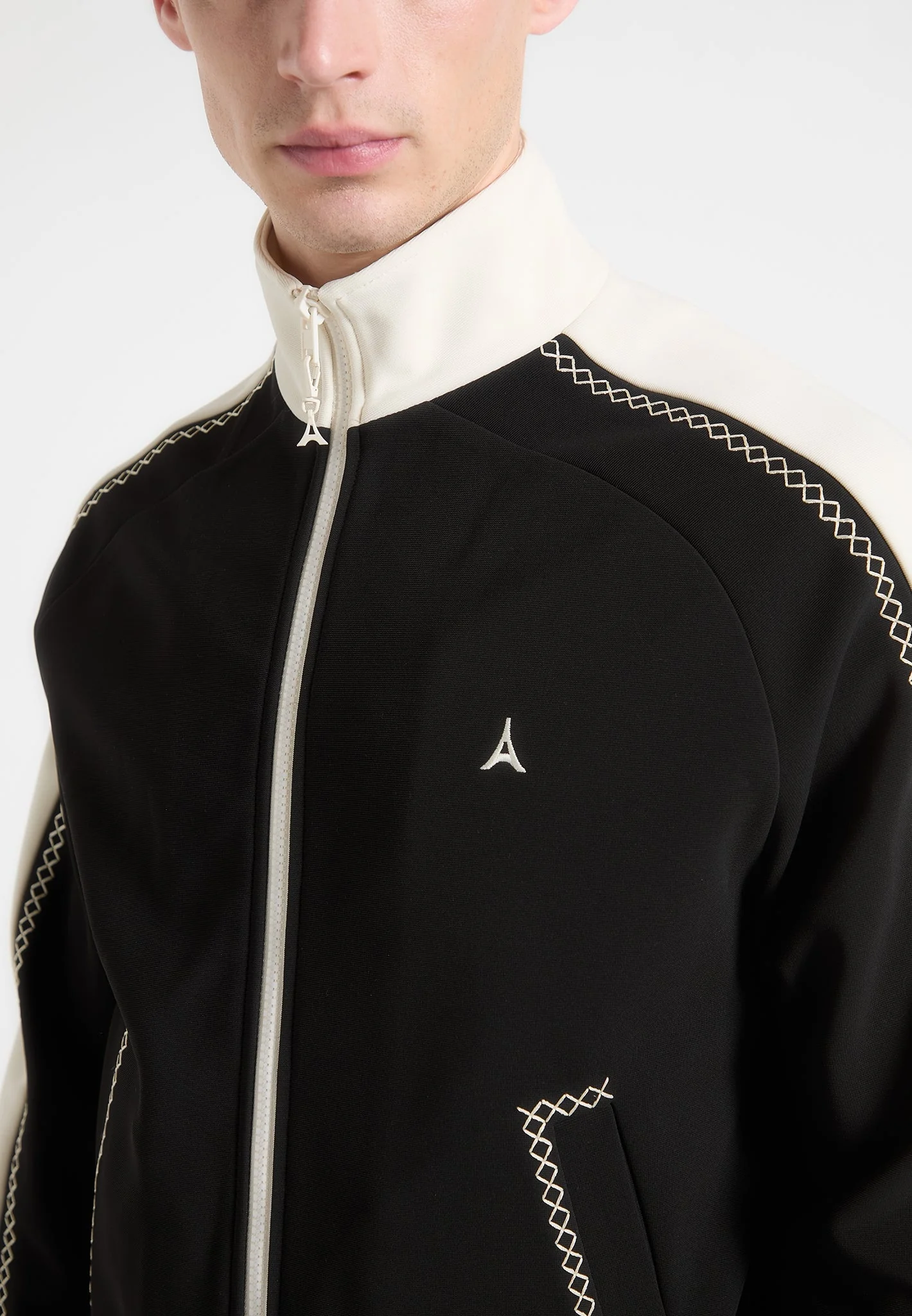 Tristan - Contrast Whipstitch Raglan Track Jacket - Black - Image 3