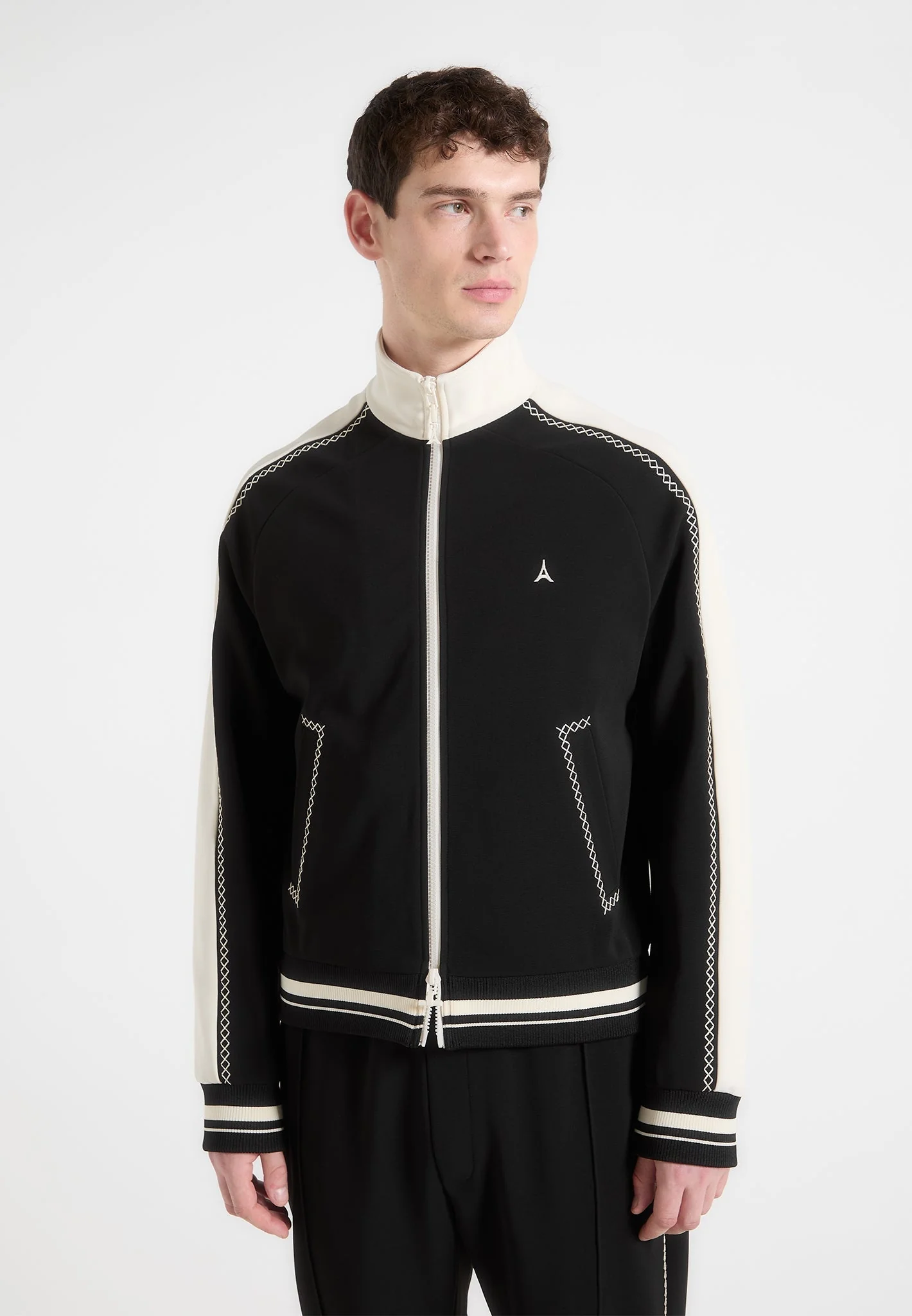 Tristan - Contrast Whipstitch Raglan Track Jacket - Black - Image 5