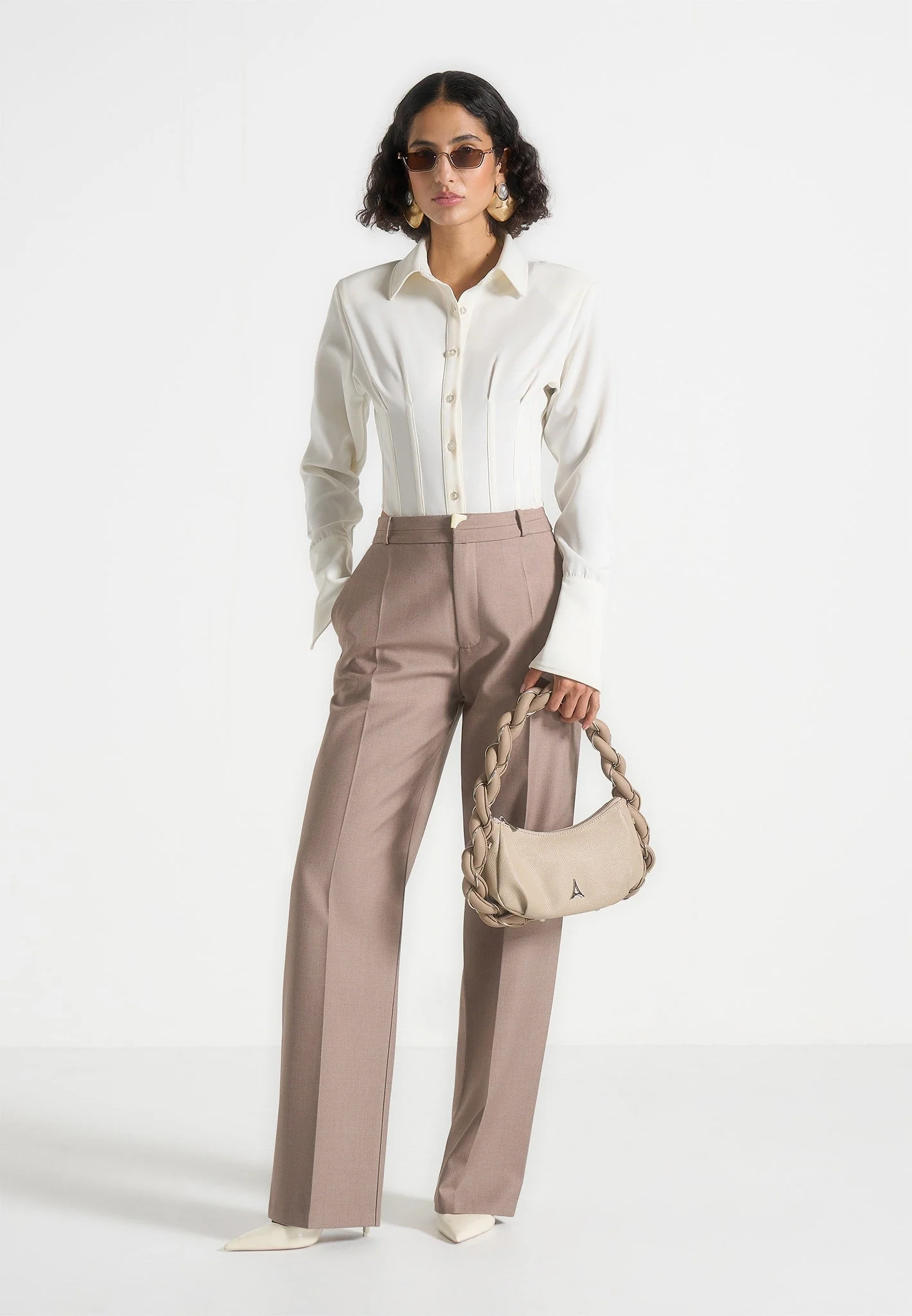 Agnes - Corset Shirt Bodysuit - Off White - Image 2