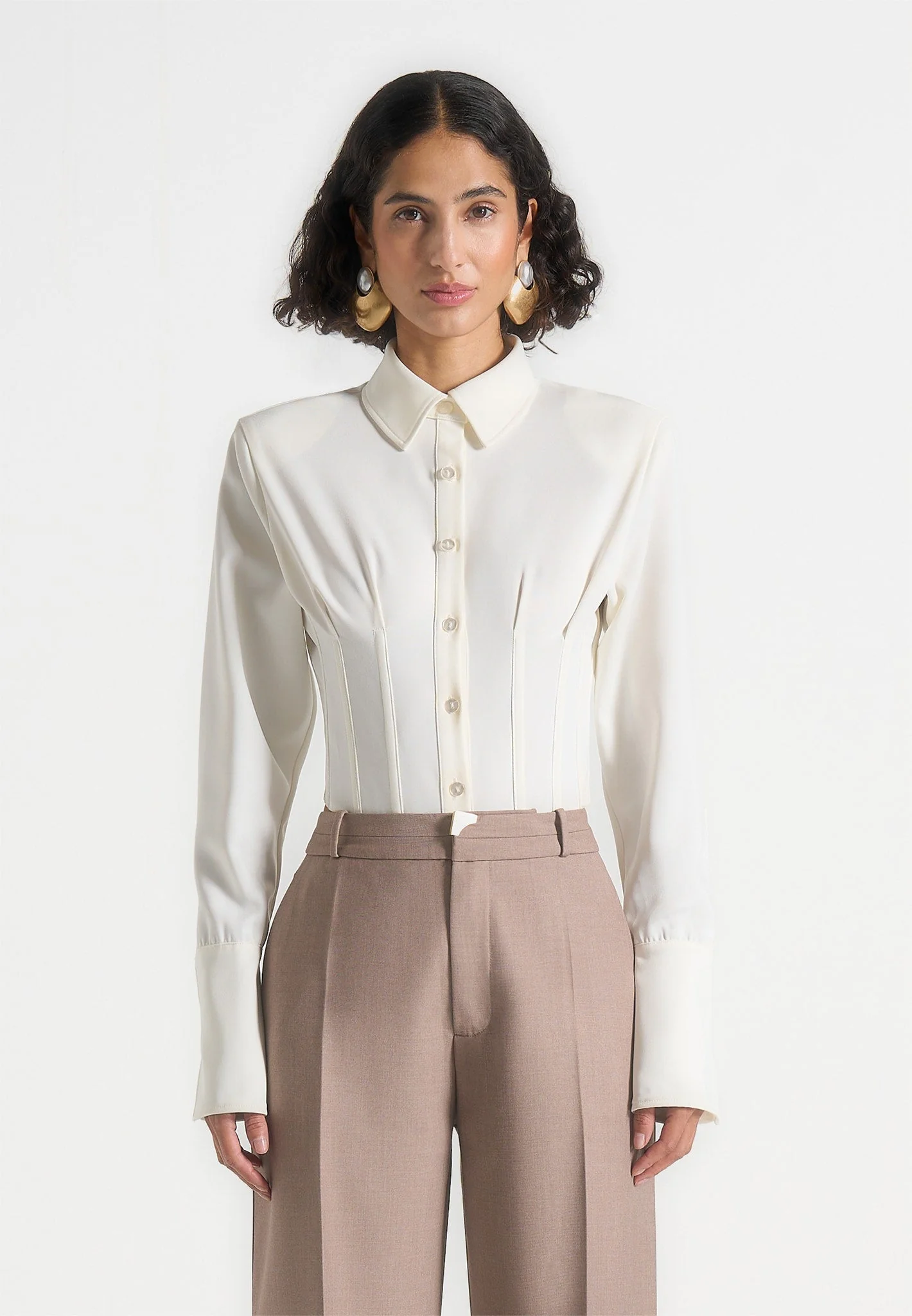 Agnes - Corset Shirt Bodysuit - Off White - Image 4