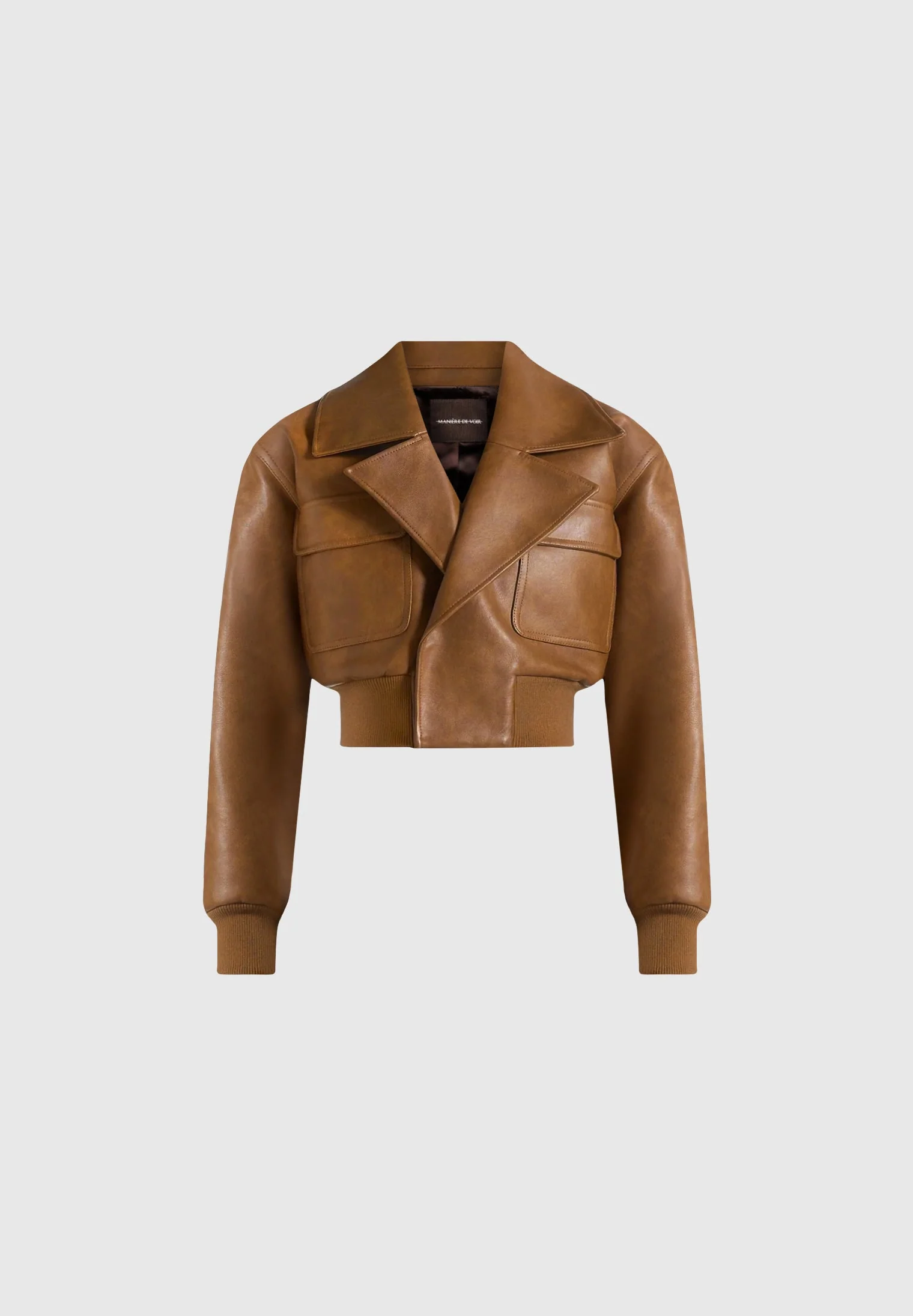 Cosette - Vintage Leather Lapel Bomber Jacket - Brown - Image 6