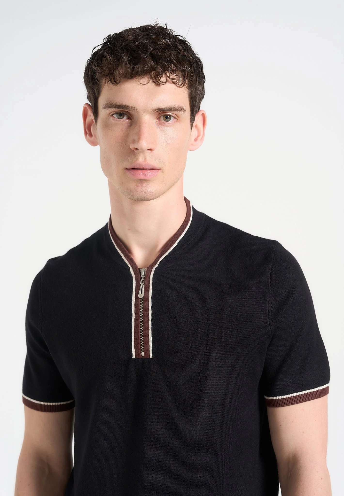 Clement - Crew Neck Zip Polo Shirt - Black - Image 3