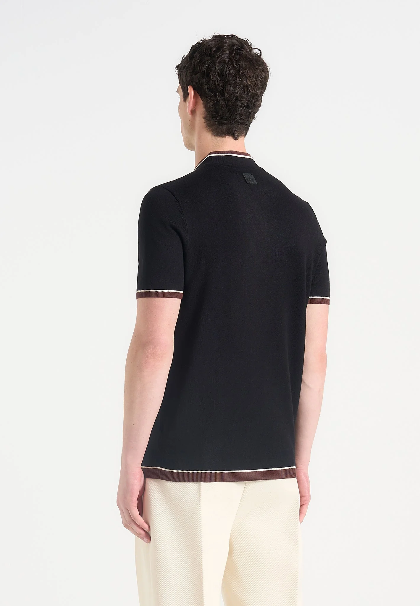 Clement - Crew Neck Zip Polo Shirt - Black - Image 4
