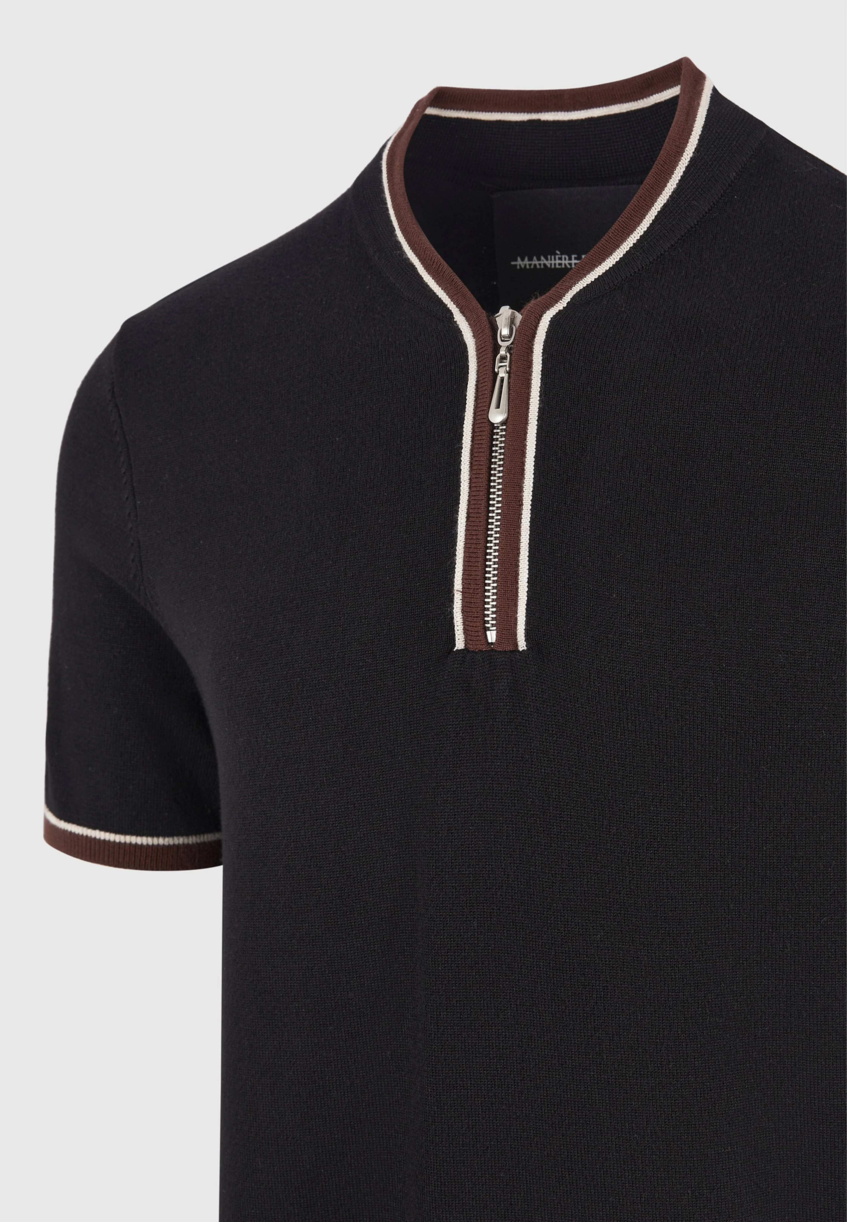 Clement - Crew Neck Zip Polo Shirt - Black - Image 6