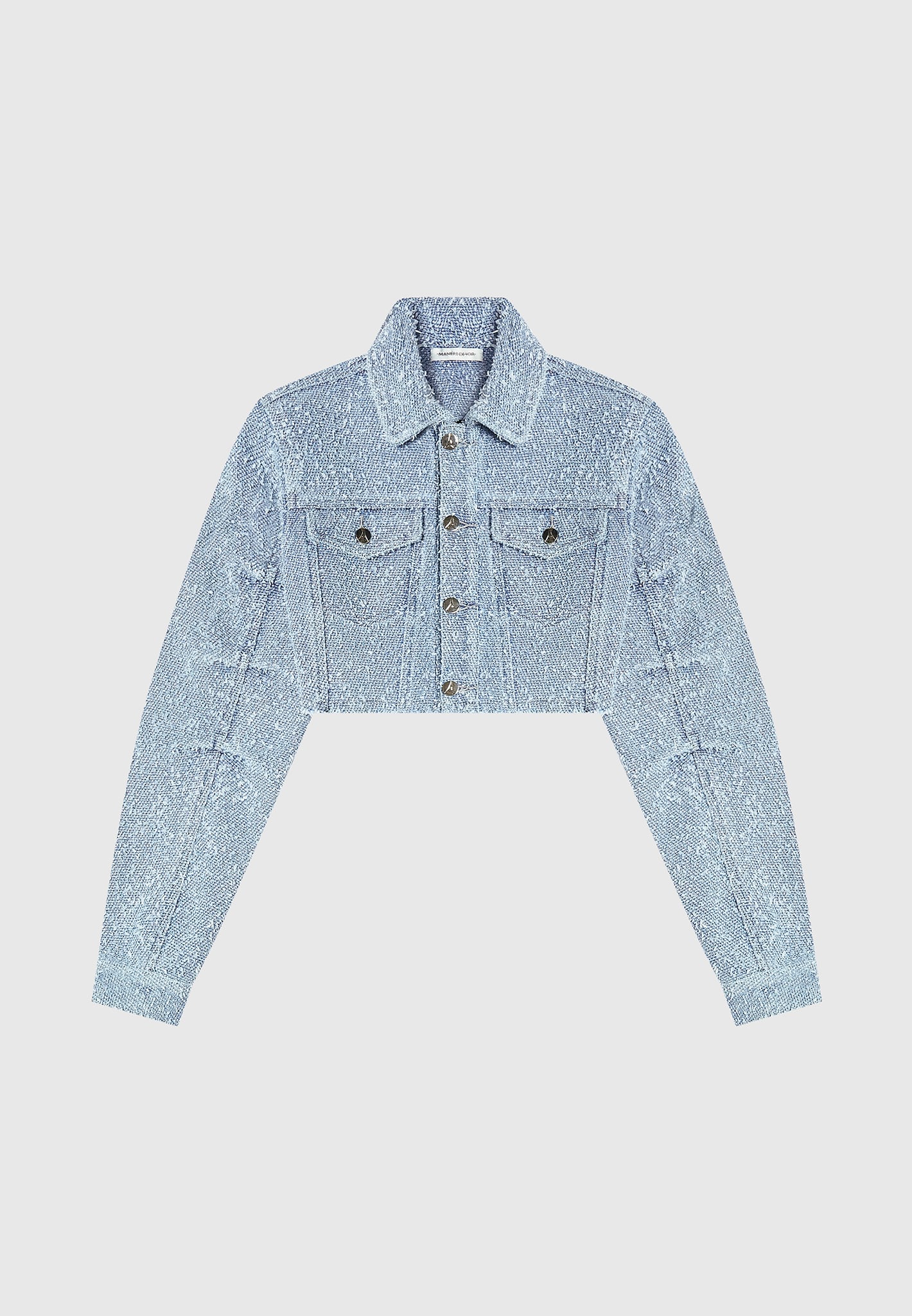 Catherine - Denim Cropped Boucle Jacket - Mid Blue - Image 6