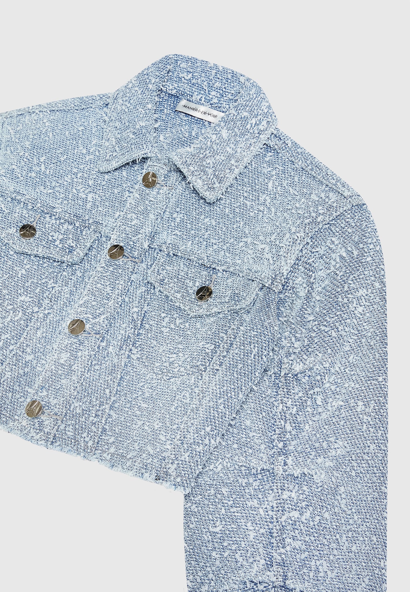 Catherine - Denim Cropped Boucle Jacket - Mid Blue - Image 7