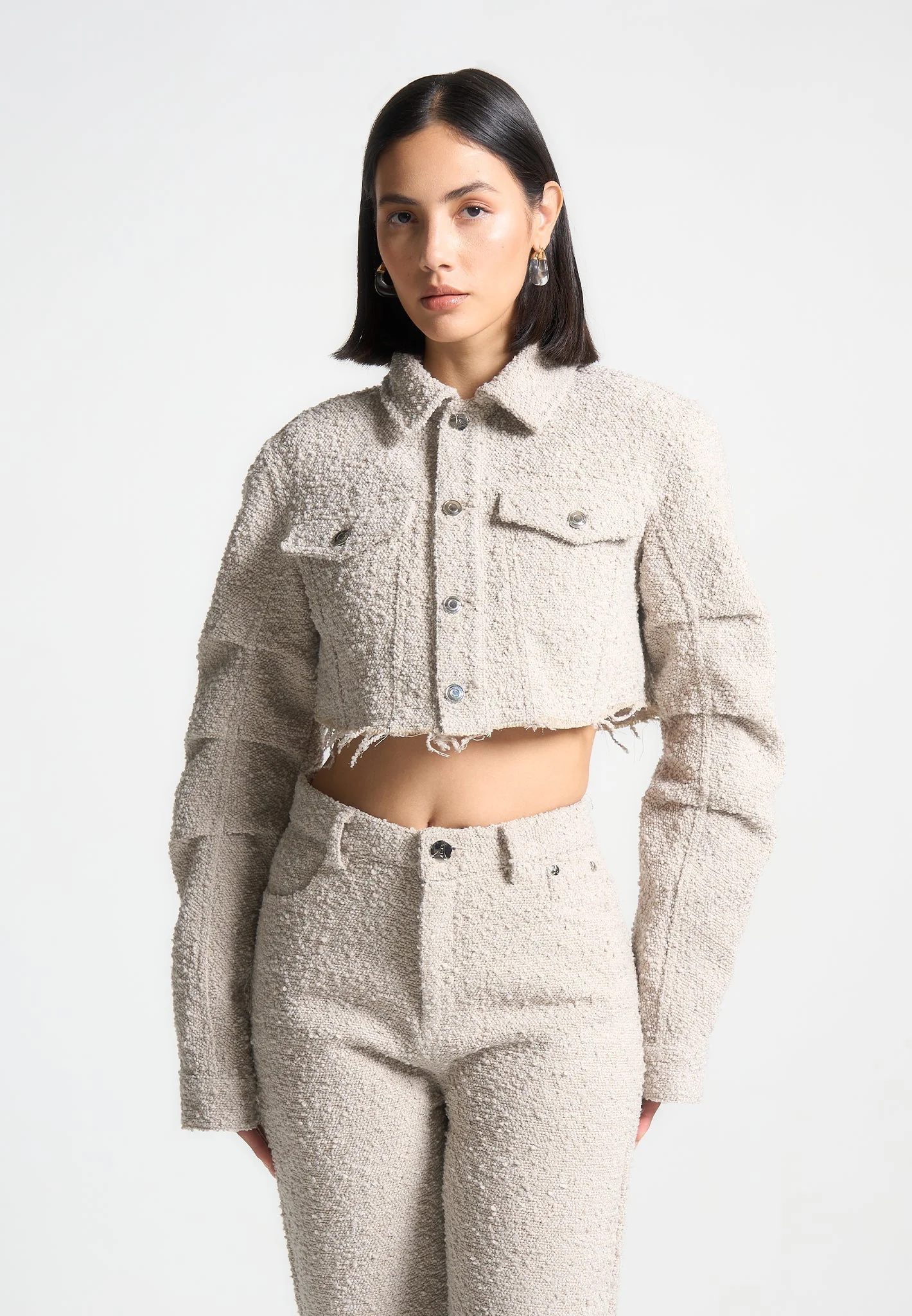 Catherine - Cropped Boucle Jacket - Beige
