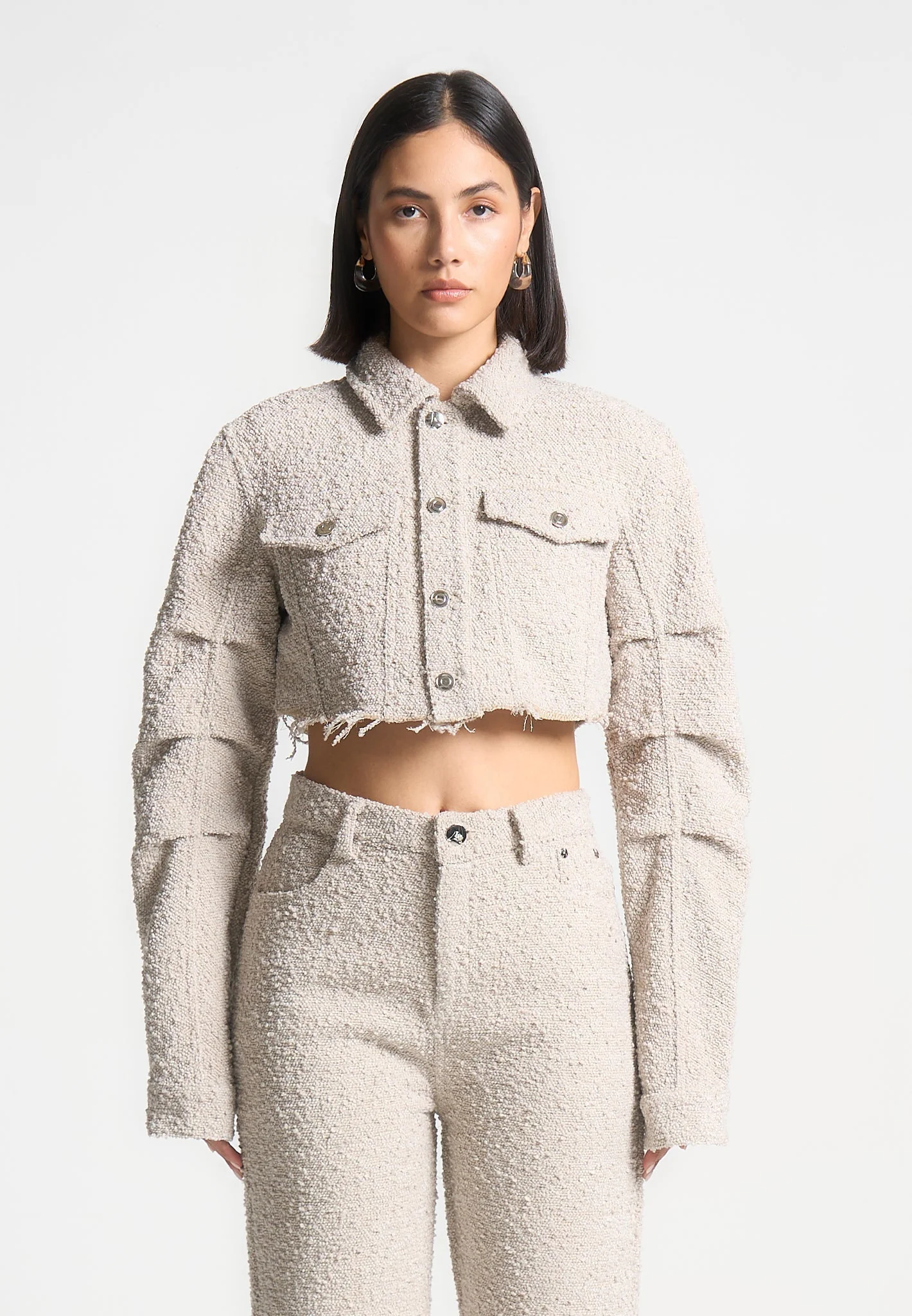 Catherine - Cropped Boucle Jacket - Beige - Image 5
