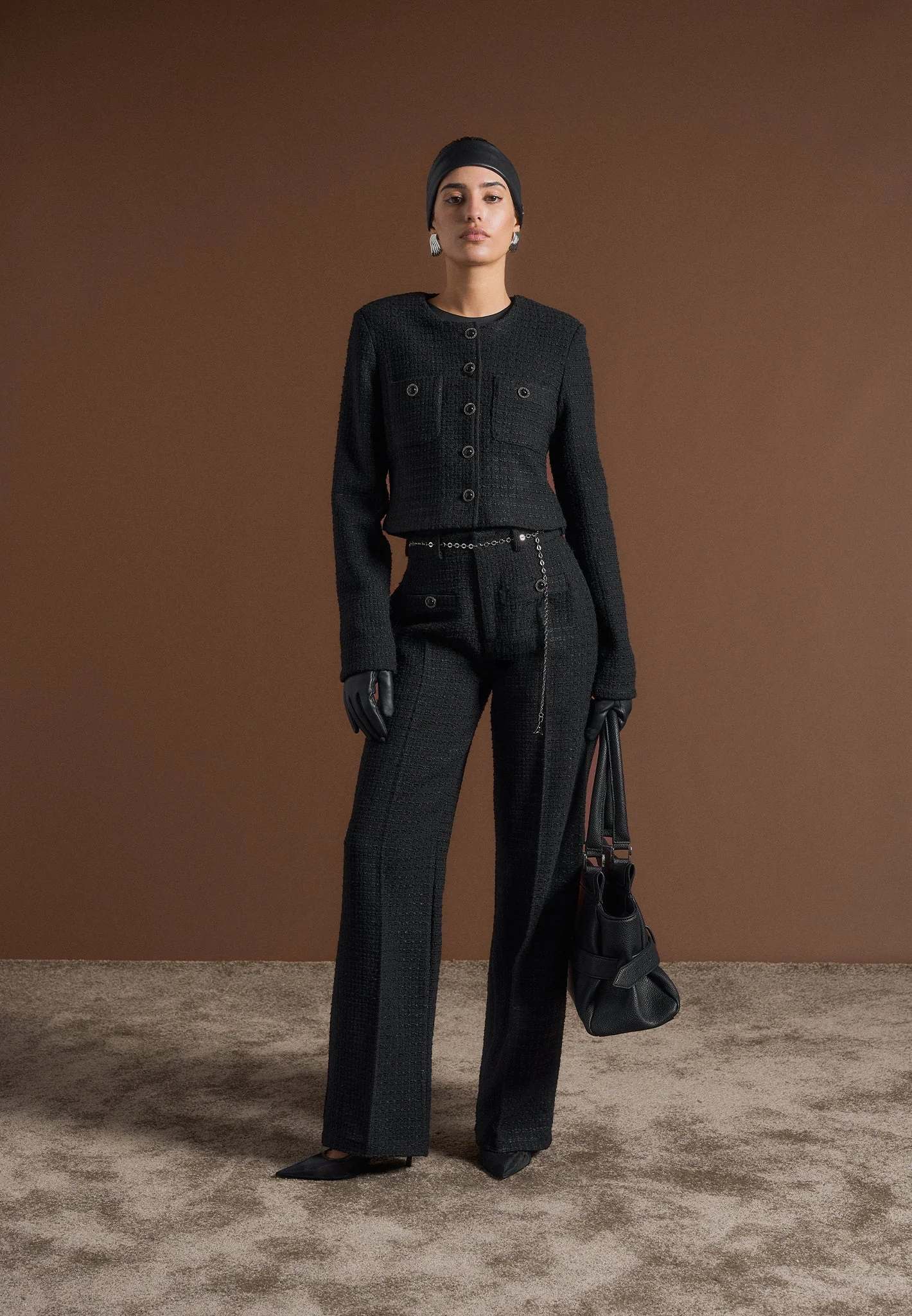 Celine - Cropped Tweed Jacket with Pearls - Black - Image 3