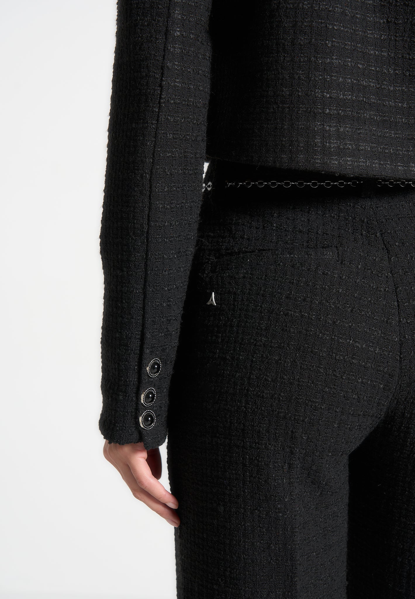 Celine - Cropped Tweed Jacket with Pearls - Black - Image 5