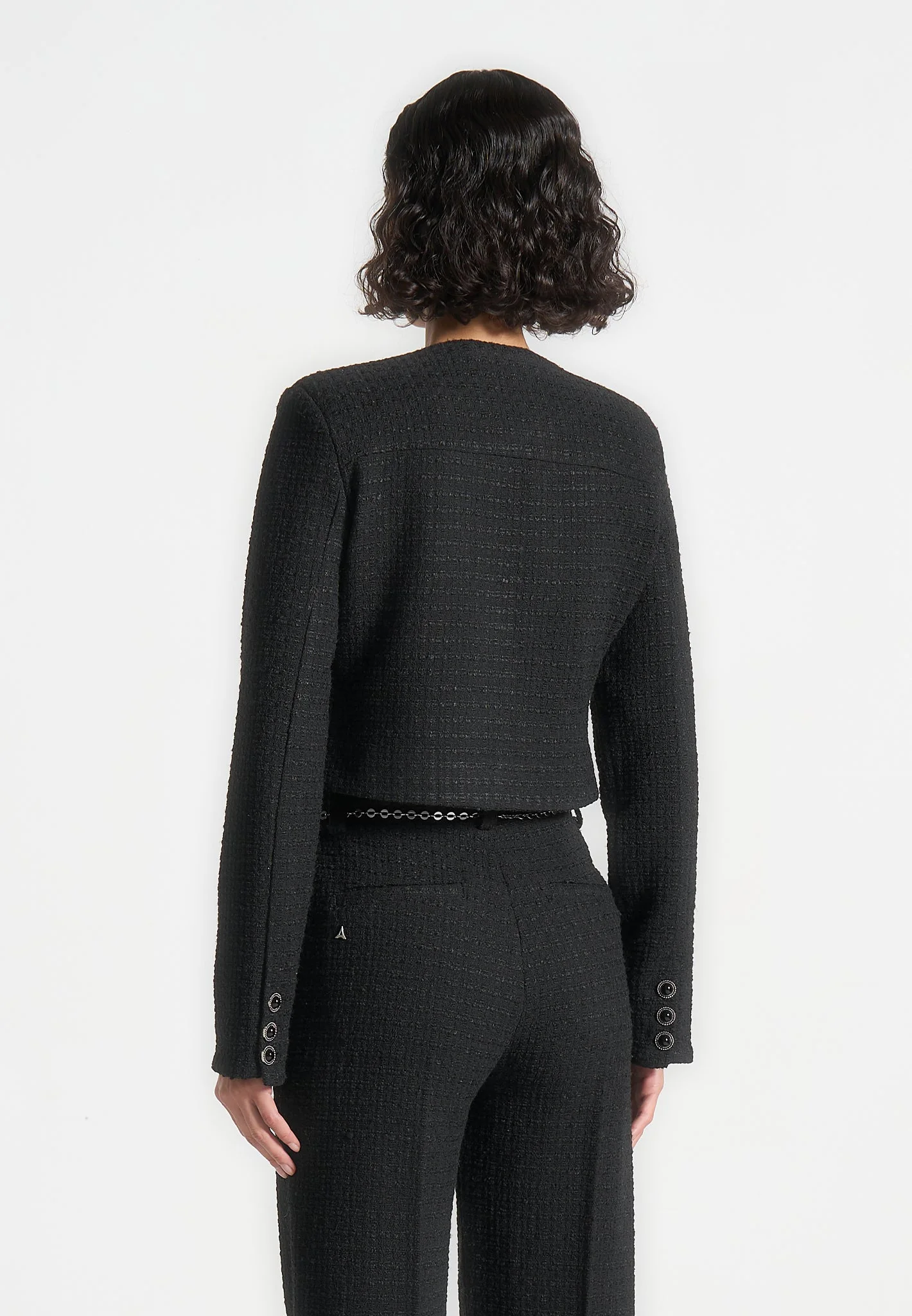 Celine - Cropped Tweed Jacket with Pearls - Black - Image 6