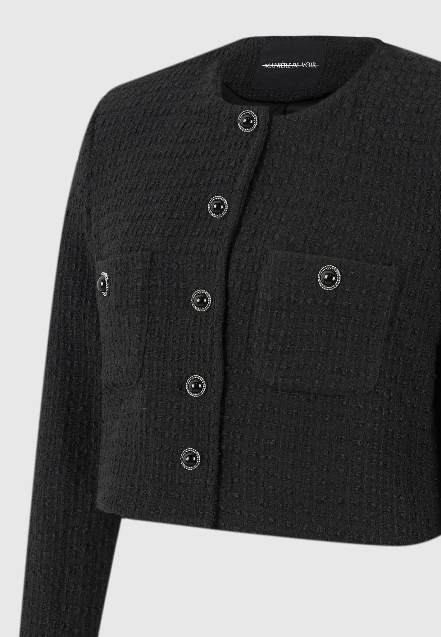 Celine - Cropped Tweed Jacket with Pearls - Black - Image 8