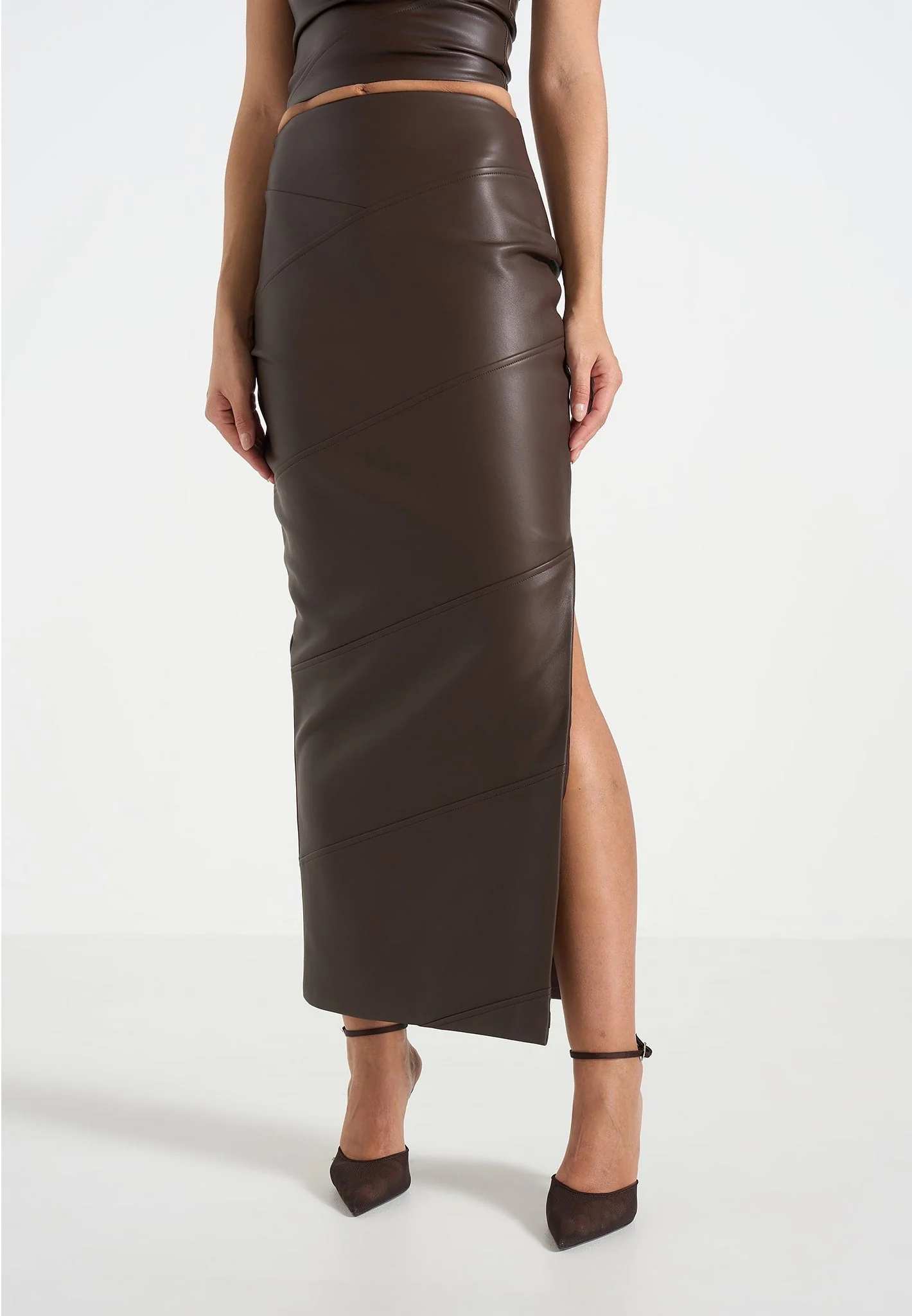 Daisy - Leather Midaxi Skirt - Brown
