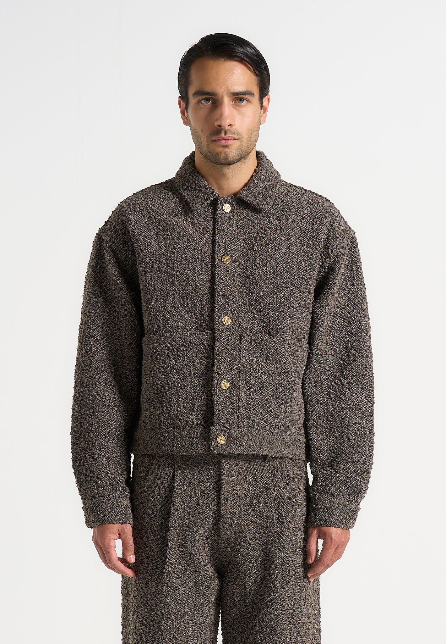 Damien - Boucle Jacket With Back Pleat - Brown - Image 3