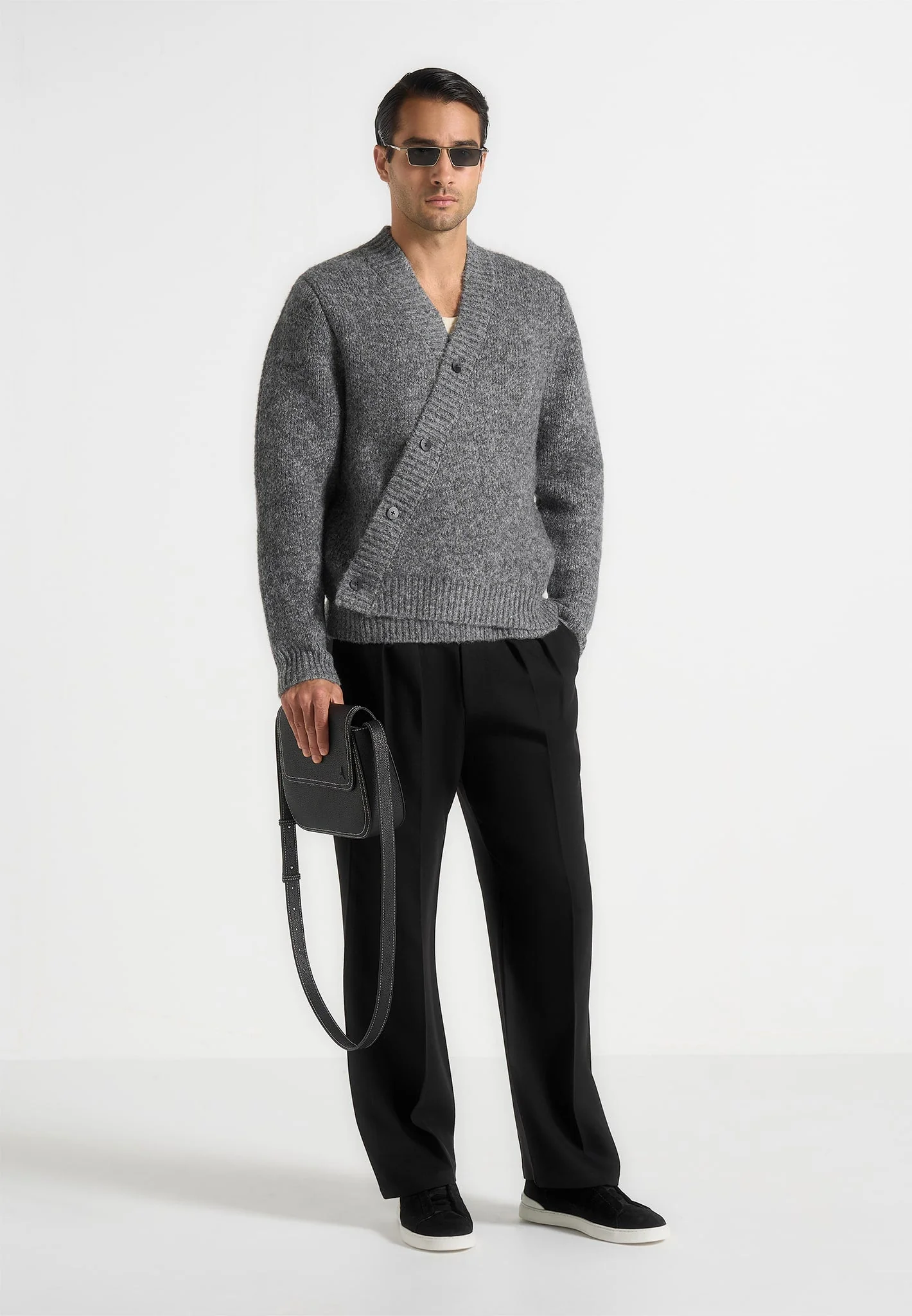 Dani - Unisex Asymmetric Brushed Knit Cardigan - Grey - Image 2