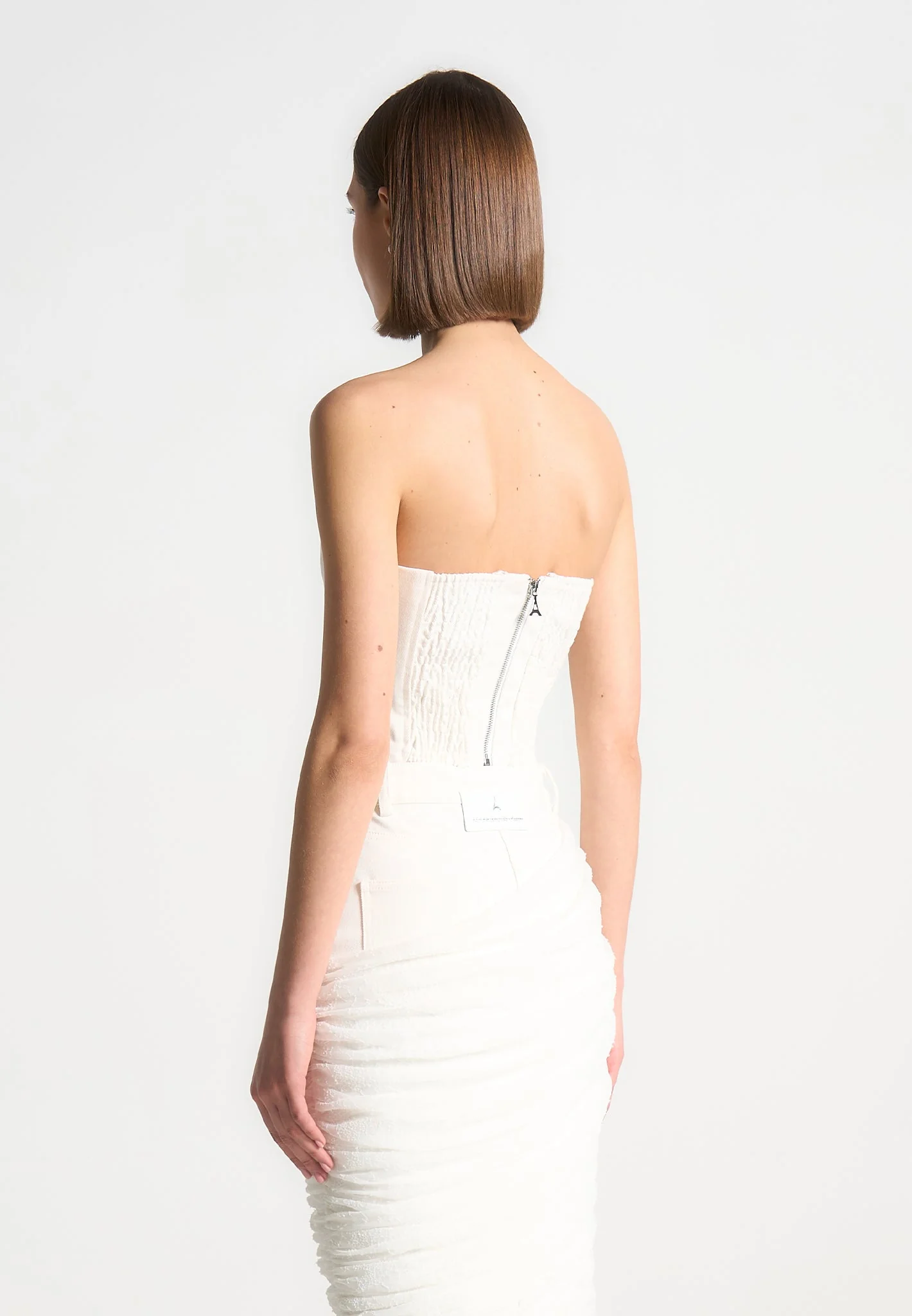 Denim Bandeau Corset Top - Off White - Image 3