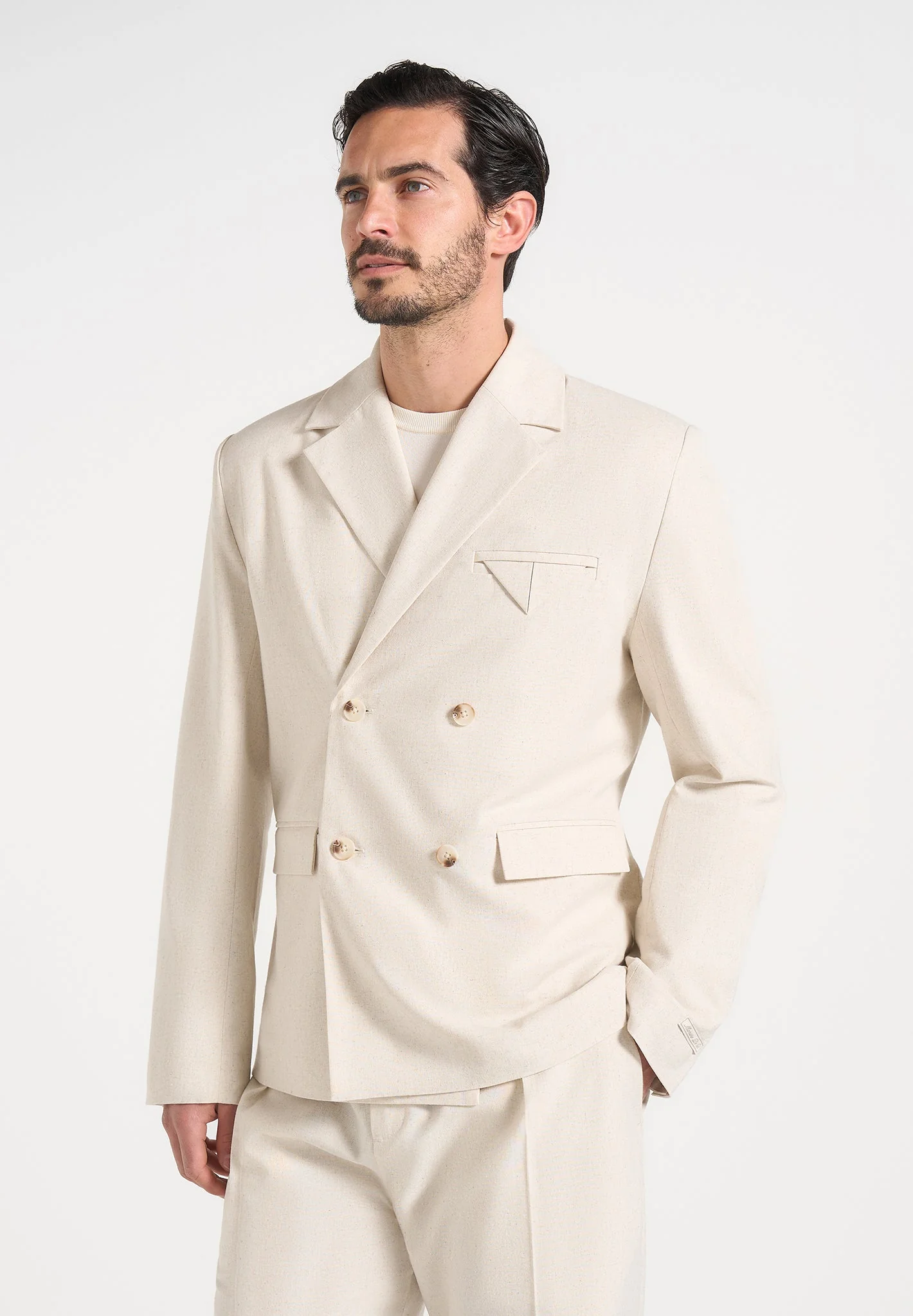 Didier - Double Breasted Linen Blazer - Natural - Image 3