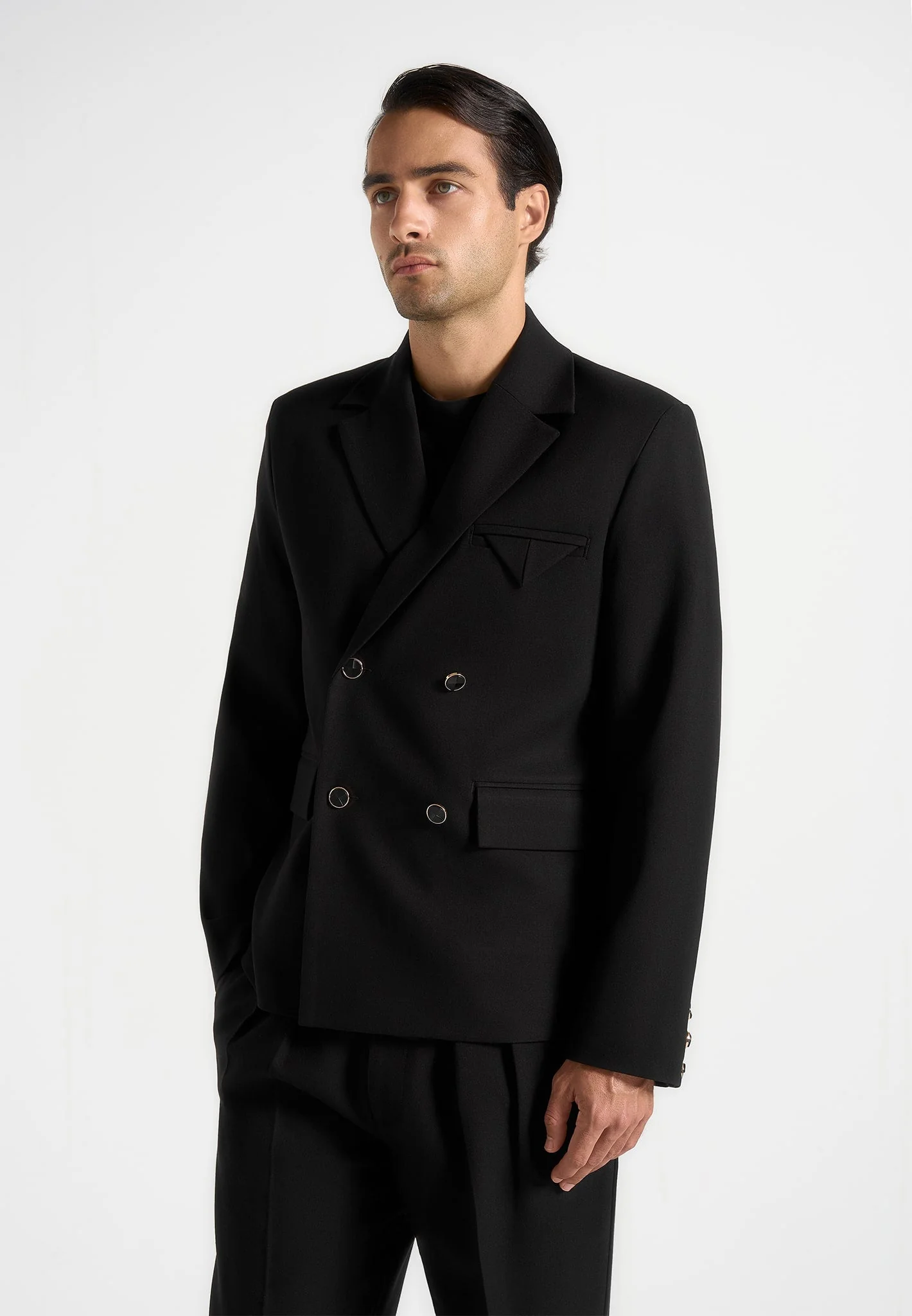 Didier - Double Breasted Tailored Suit Jacket - Black - Image 3