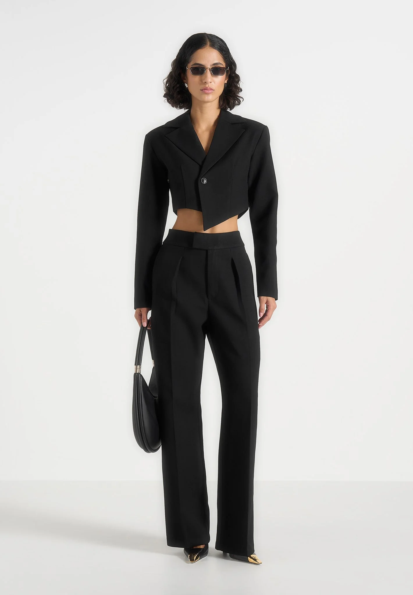 Dina - Asymmetric Cropped Blazer - Black