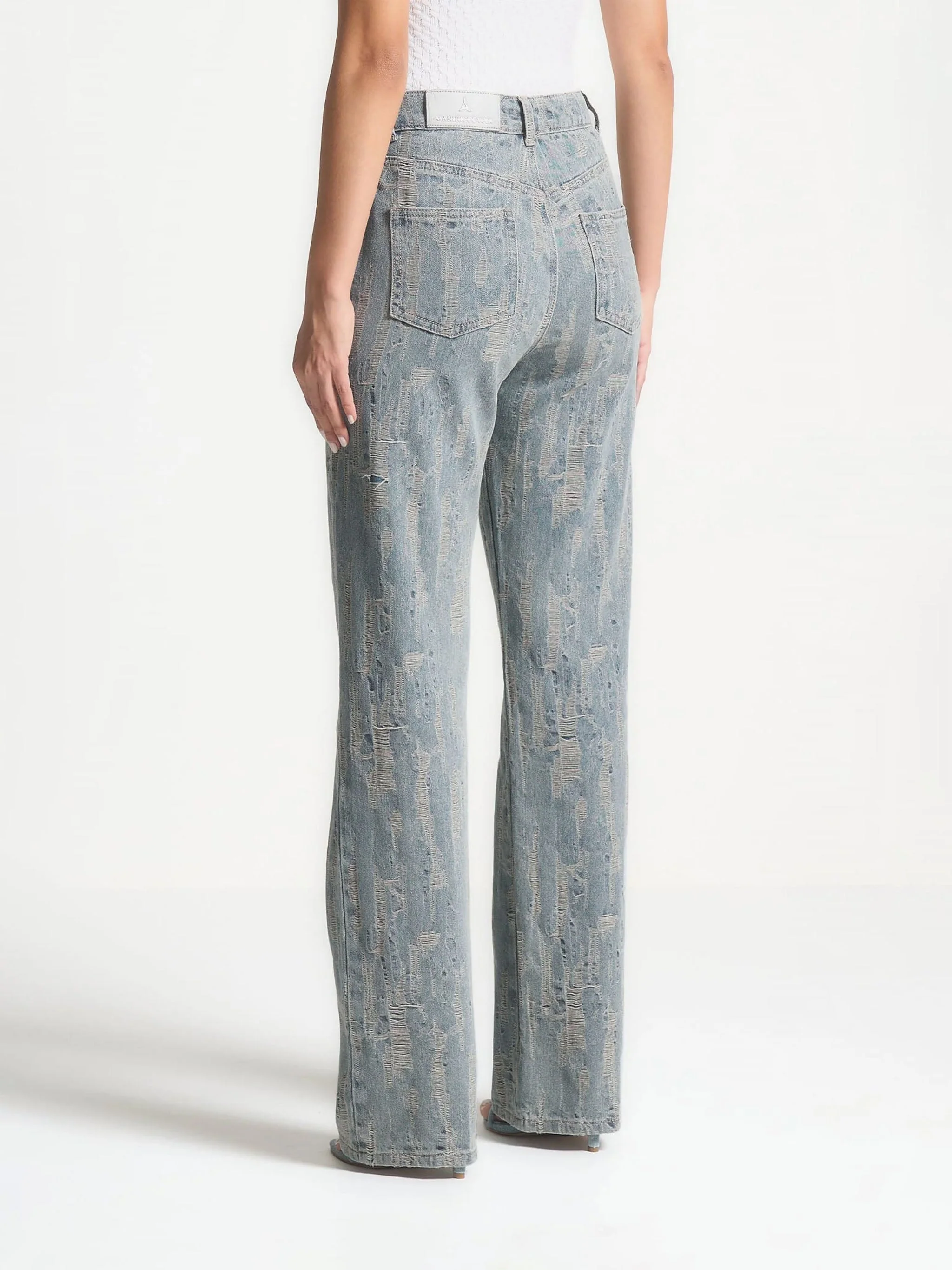 Posie - Distressed High Rise Straight Leg Jeans - Mid Blue - Image 4