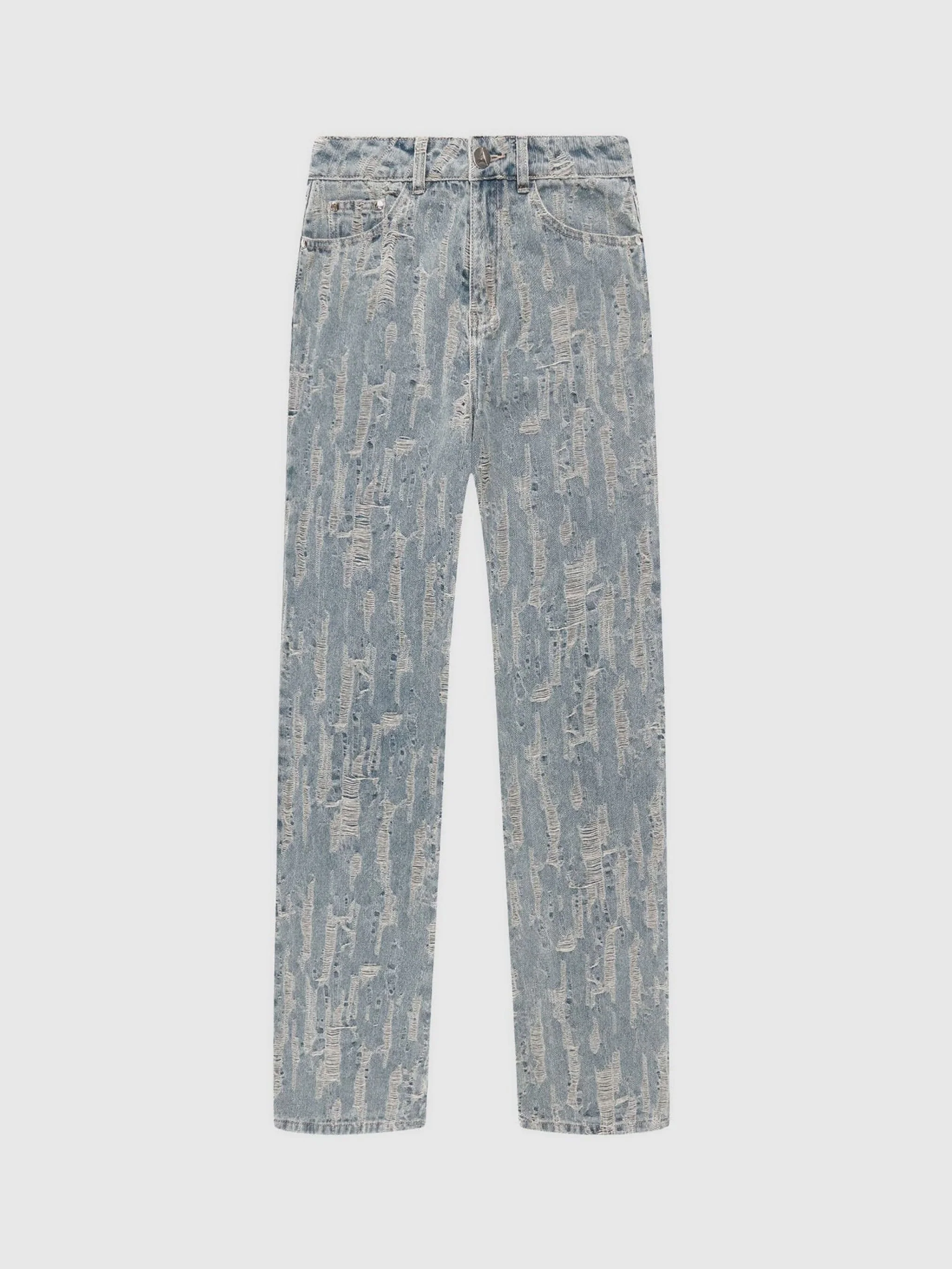 Posie - Distressed High Rise Straight Leg Jeans - Mid Blue - Image 6