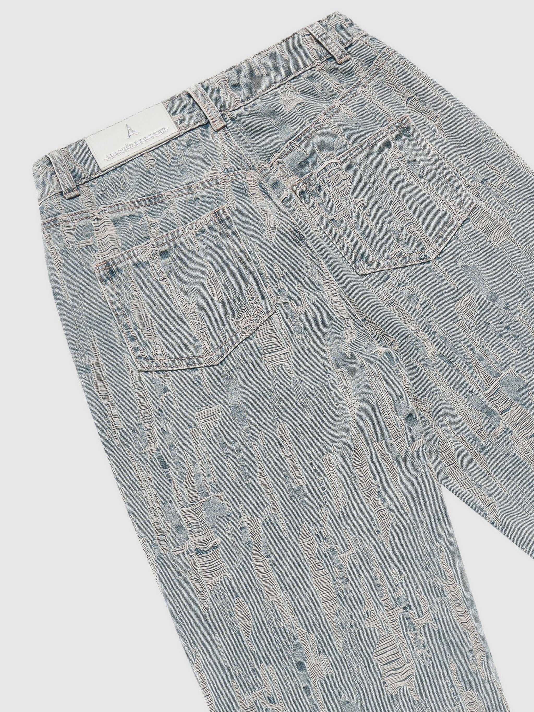 Posie - Distressed High Rise Straight Leg Jeans - Mid Blue - Image 7