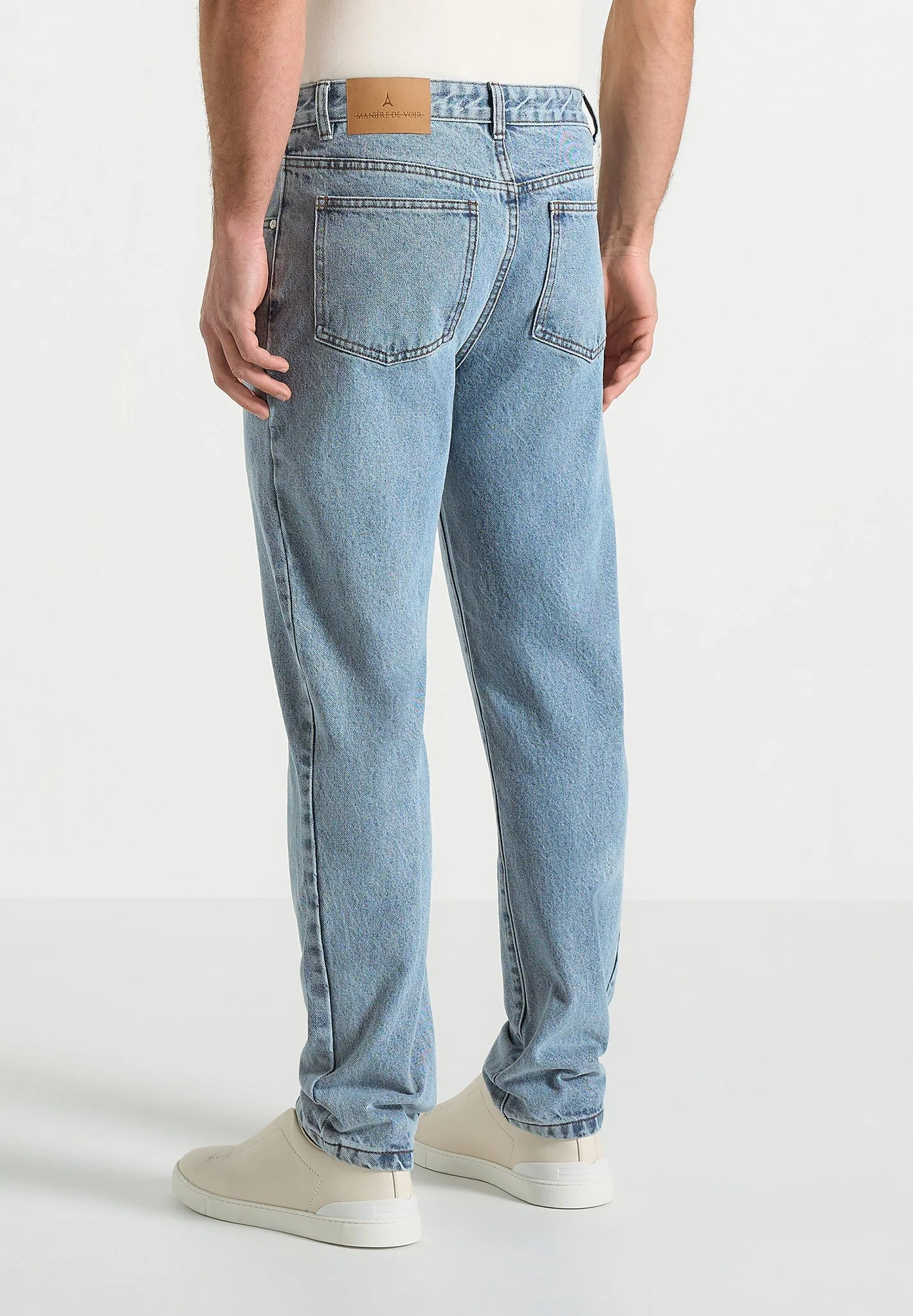 DN001 - Tapered Fit Denim Jeans - Mid Blue - Image 4