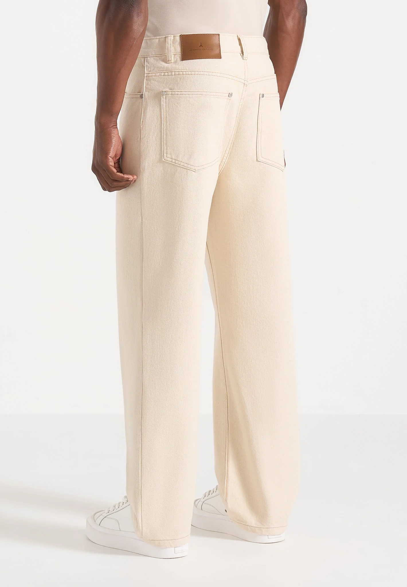DN002 - Relaxed Fit Denim Jeans - Cream - Image 4