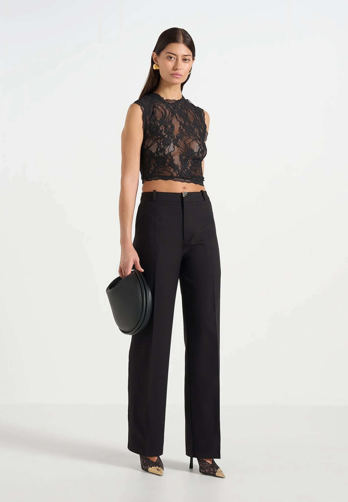 Doria - Tailored Trousers With Waistband Detail - Black - Image 2