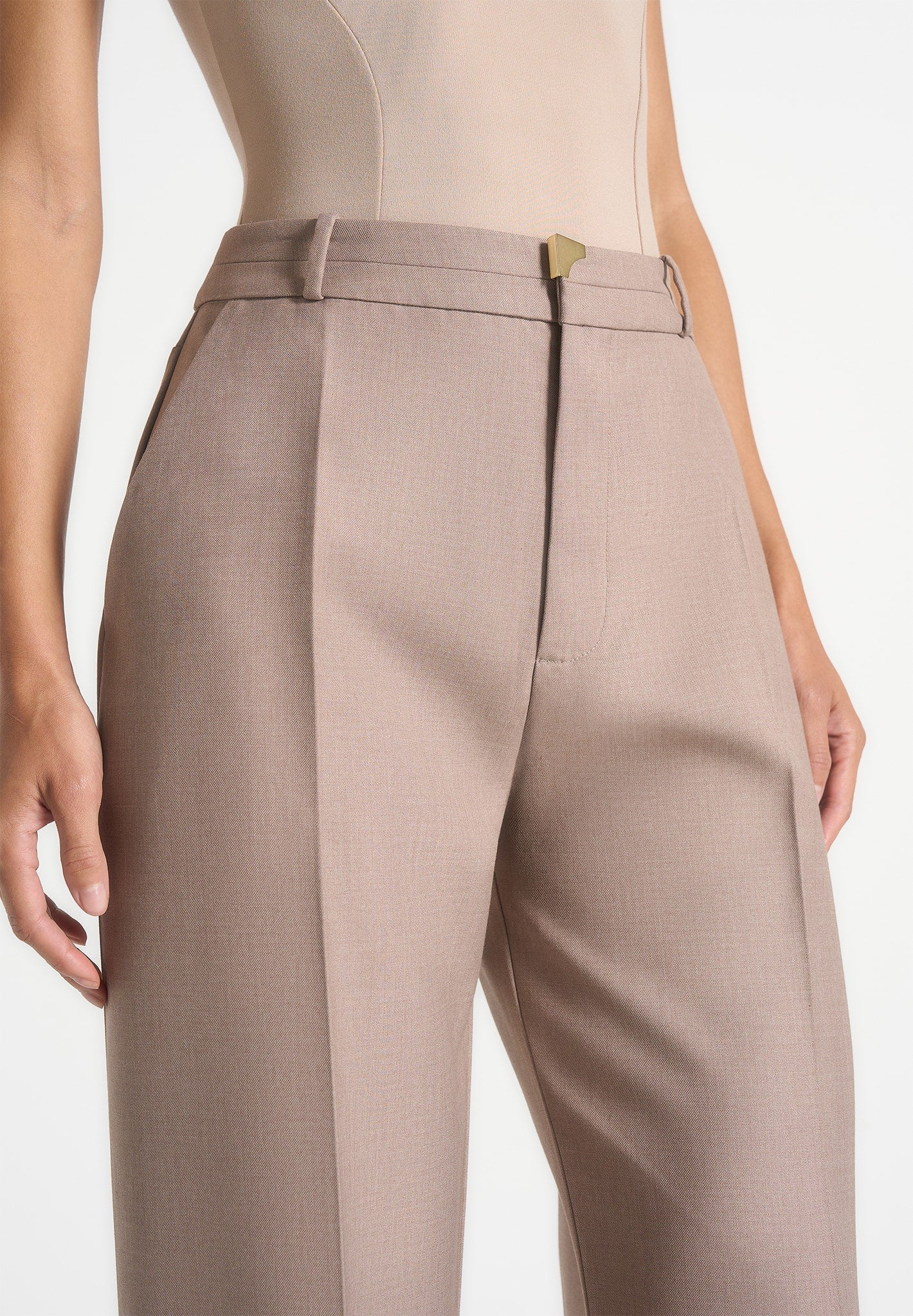Doria - Tailored Trousers With Waistband Detail - Taupe - Image 2