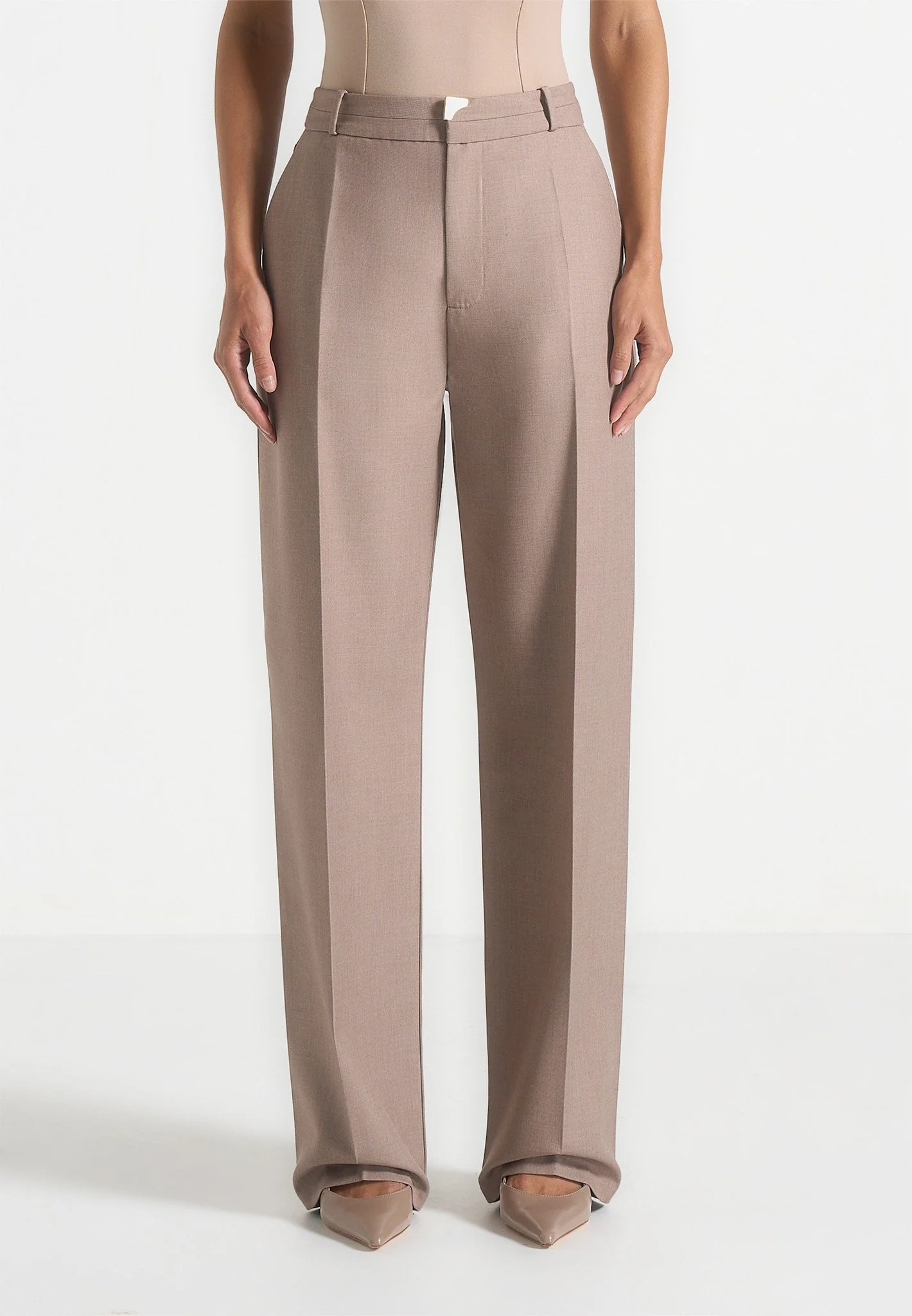 Doria - Tailored Trousers With Waistband Detail - Taupe - Image 3