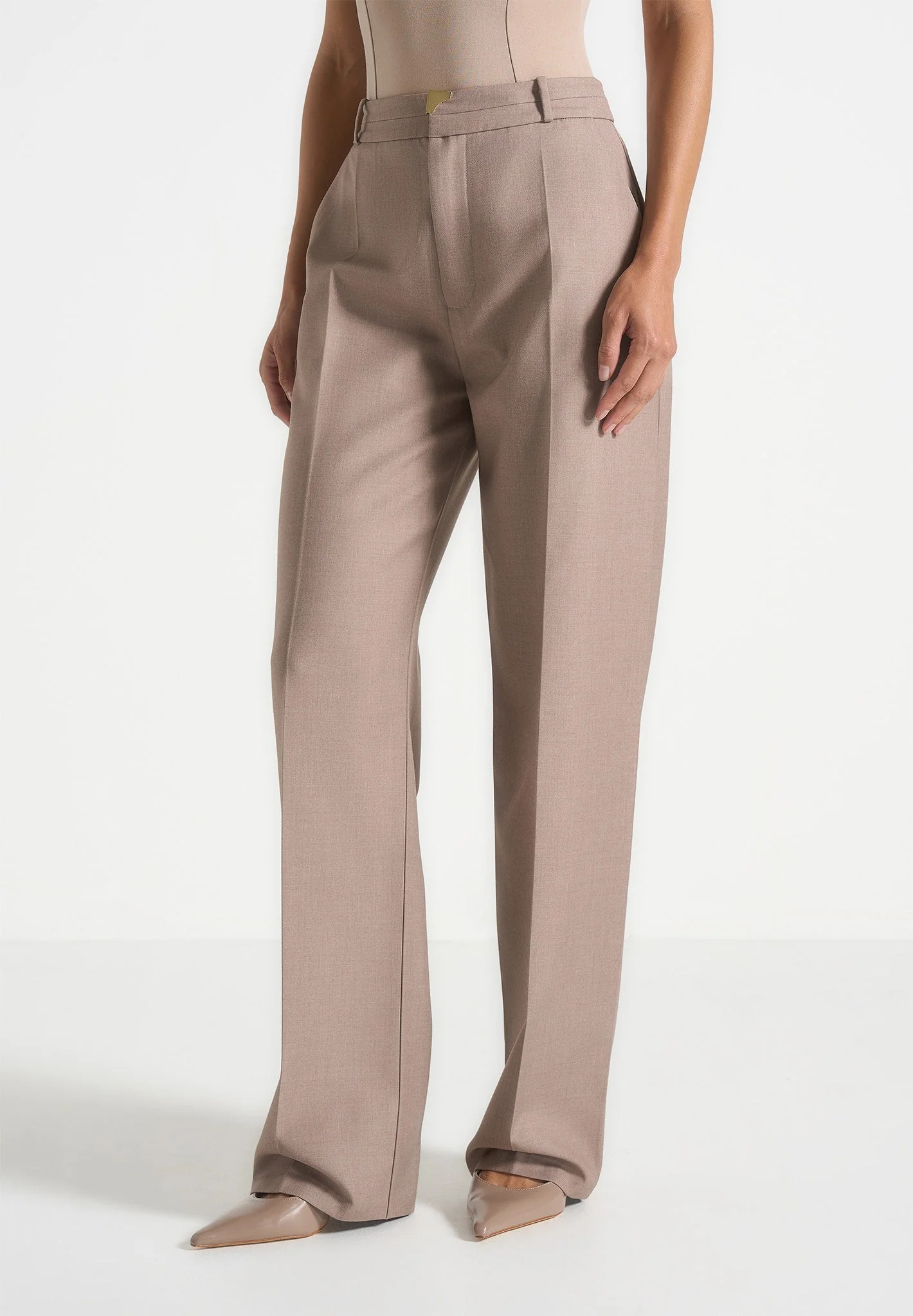 Doria - Tailored Trousers With Waistband Detail - Taupe - Image 4