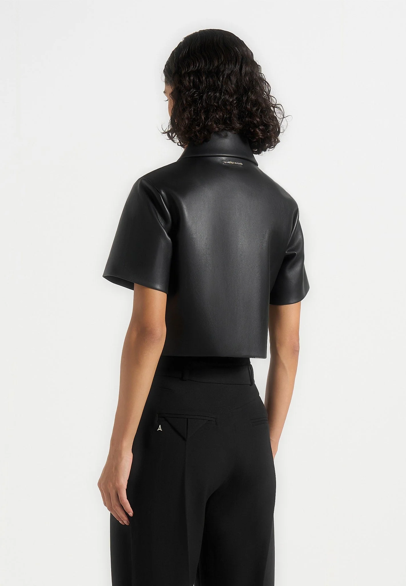 Dory - Leather Cropped Shirt - Black - Image 4