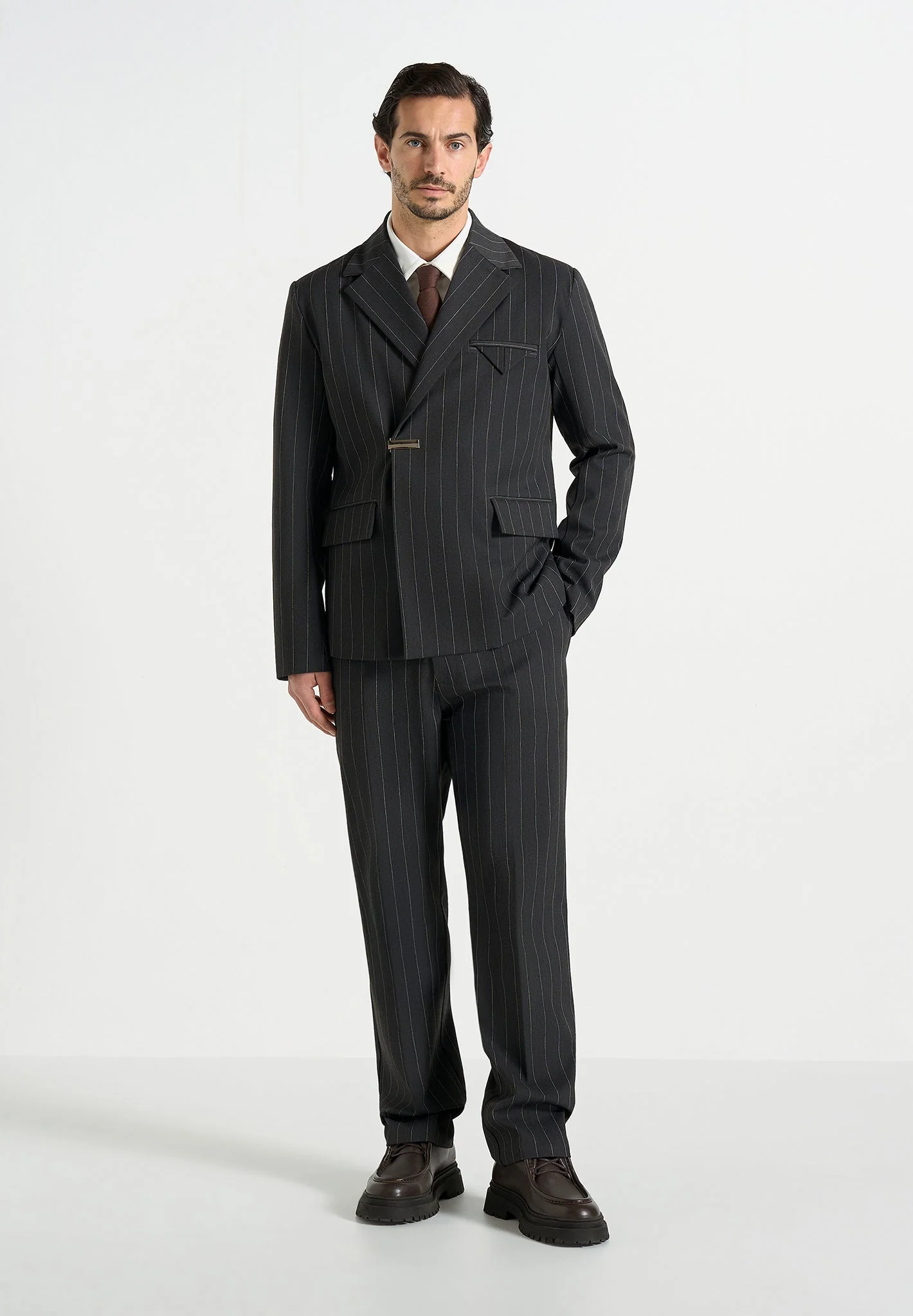 Gaston - Double Breasted Pinstripe Suit Jacket - Grey - Image 2