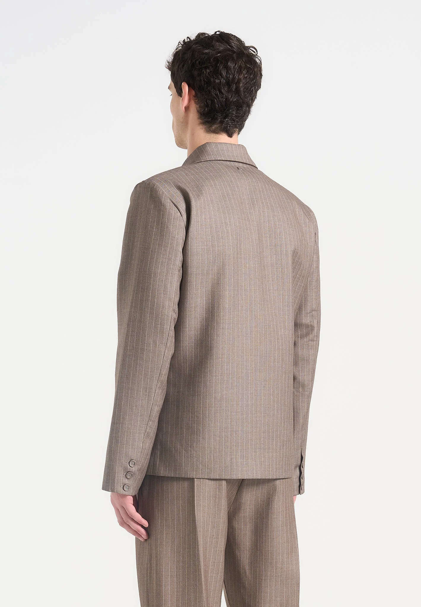 Didier - Double Breasted Pinstripe Suit Jacket - Taupe - Image 4