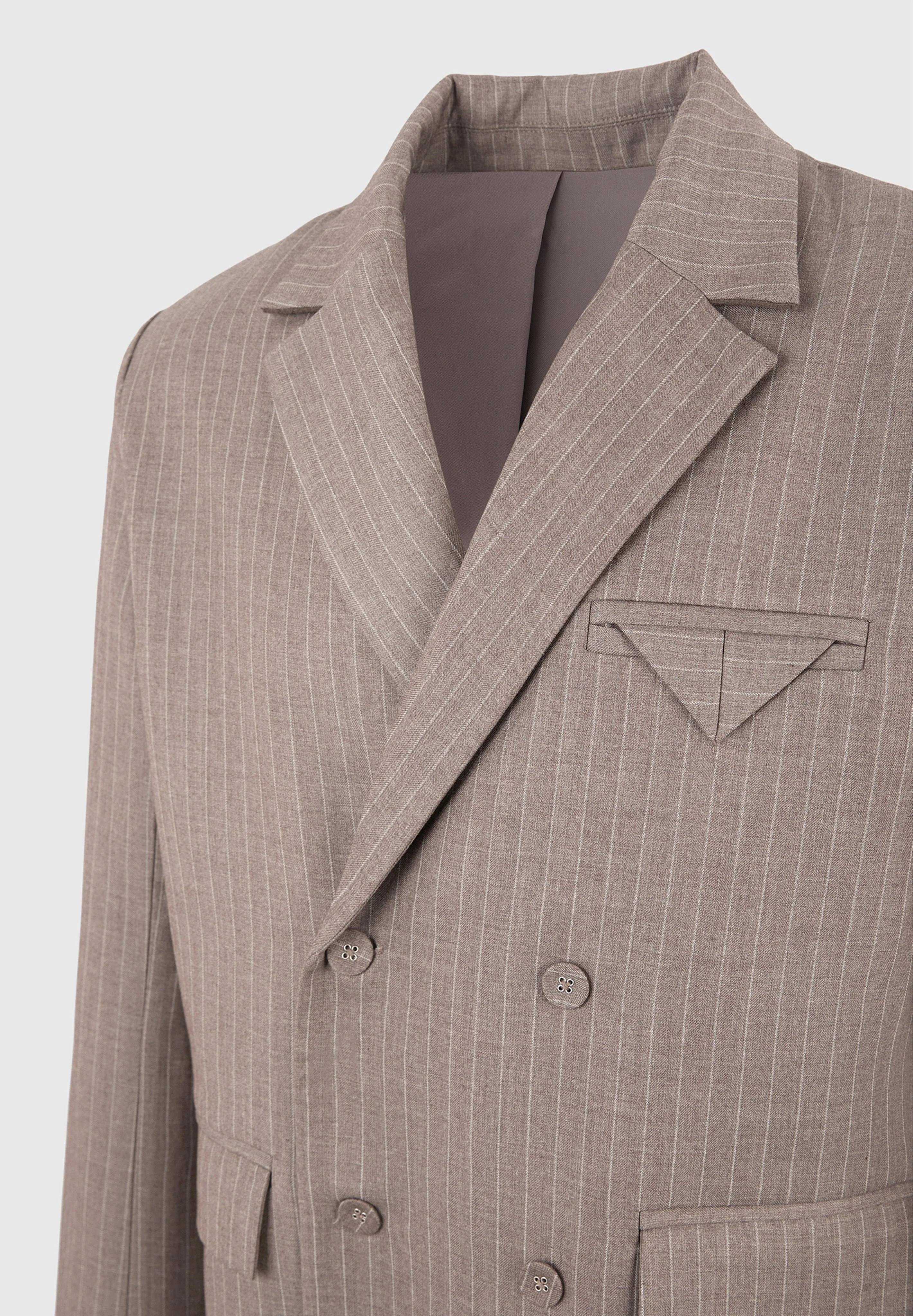 Didier - Double Breasted Pinstripe Suit Jacket - Taupe - Image 7