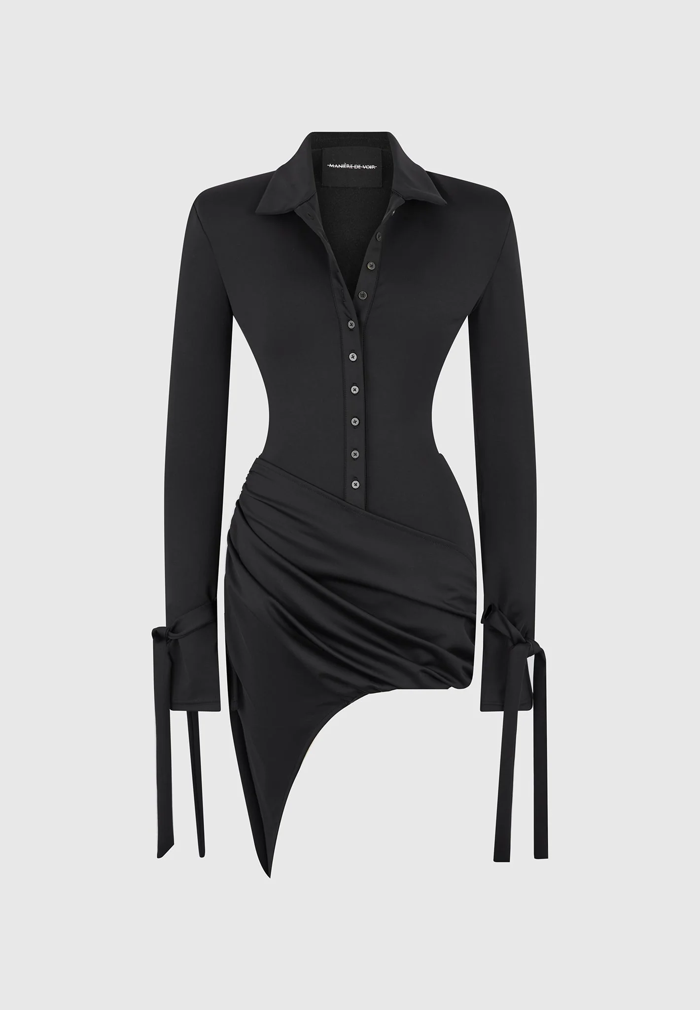 Diane - Draped Asymmetric Mini Dress - Black - Image 4