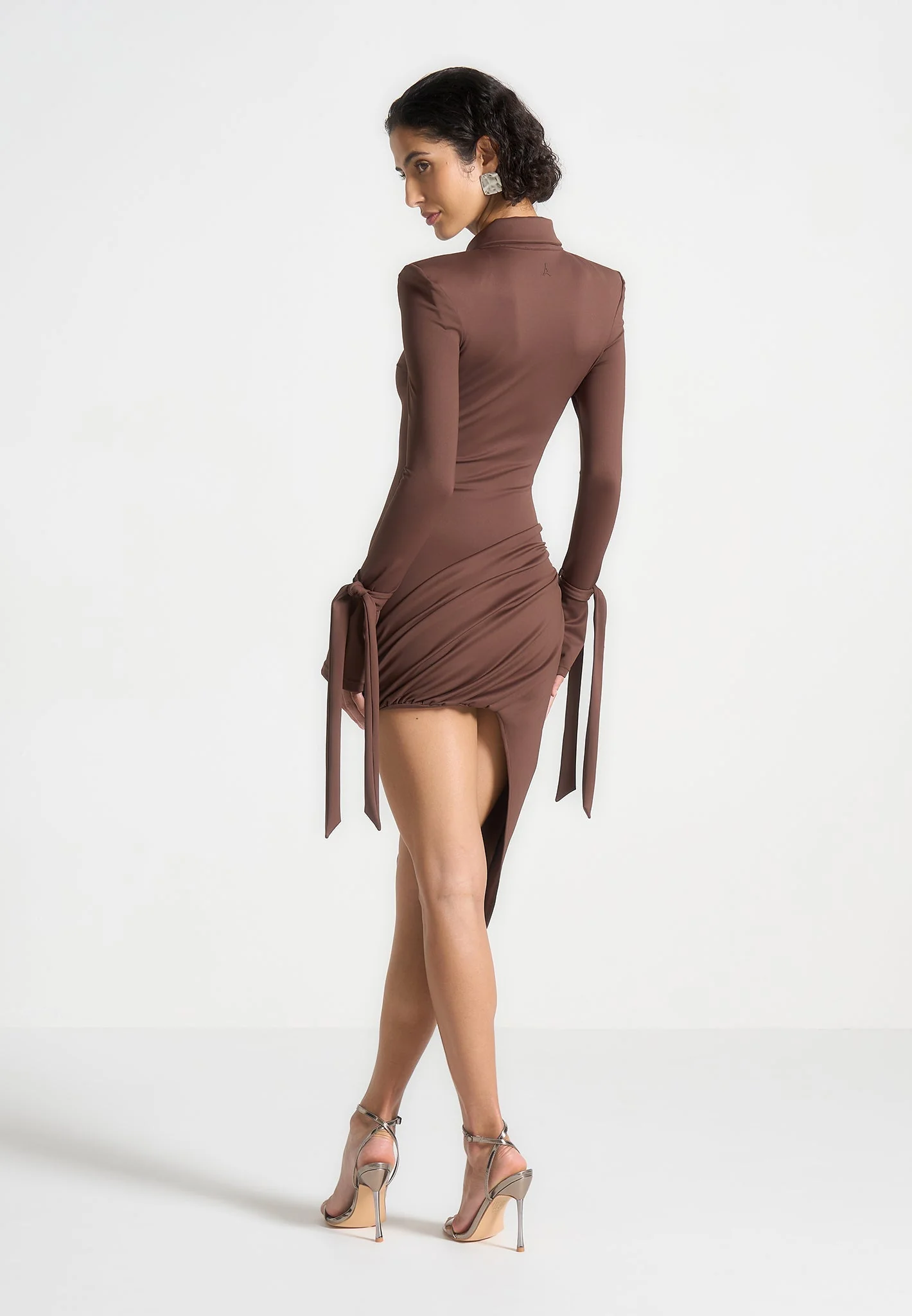 Diane - Draped Asymmetric Mini Dress - Brown - Image 3
