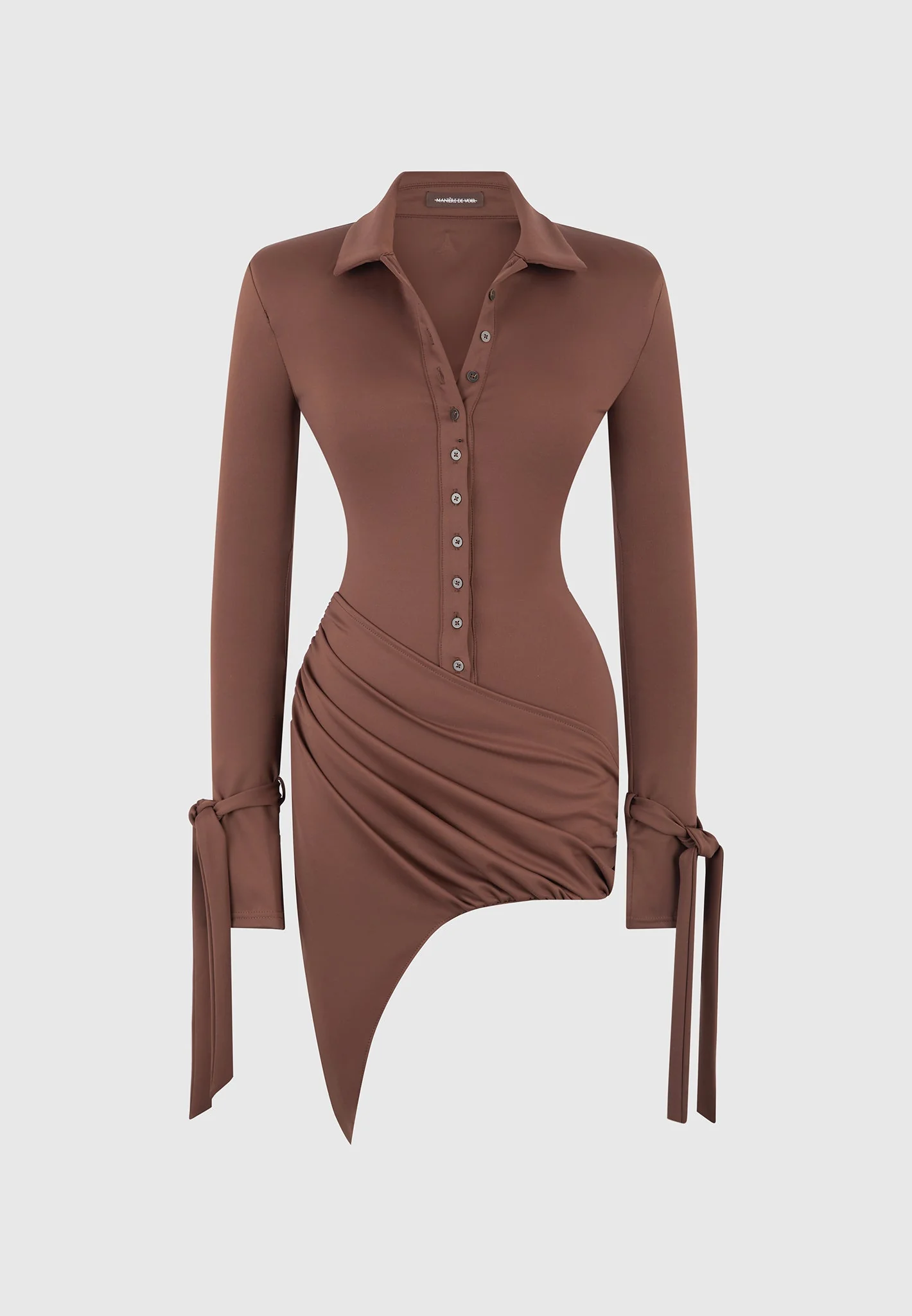 Diane - Draped Asymmetric Mini Dress - Brown - Image 5