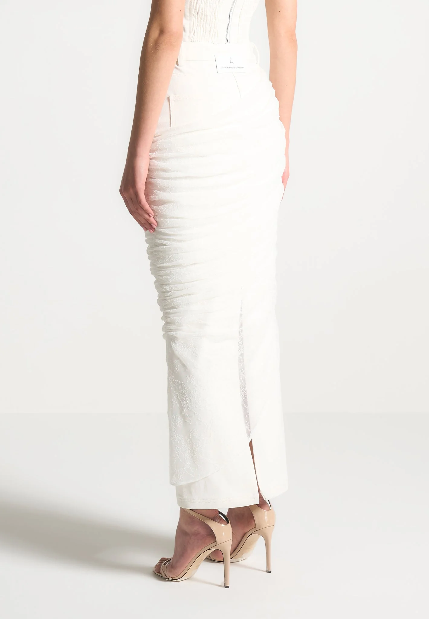 Draped Mesh Denim Maxi Skirt - Off White - Image 5