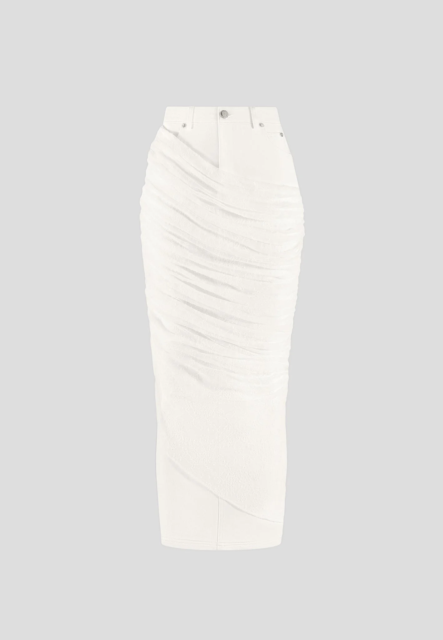 Draped Mesh Denim Maxi Skirt - Off White - Image 6