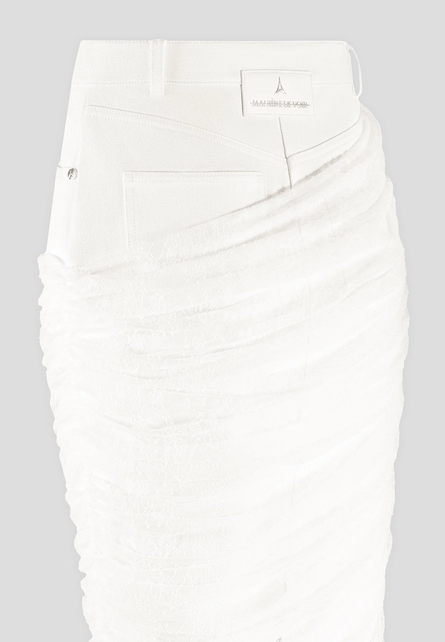 Draped Mesh Denim Maxi Skirt - Off White - Image 7