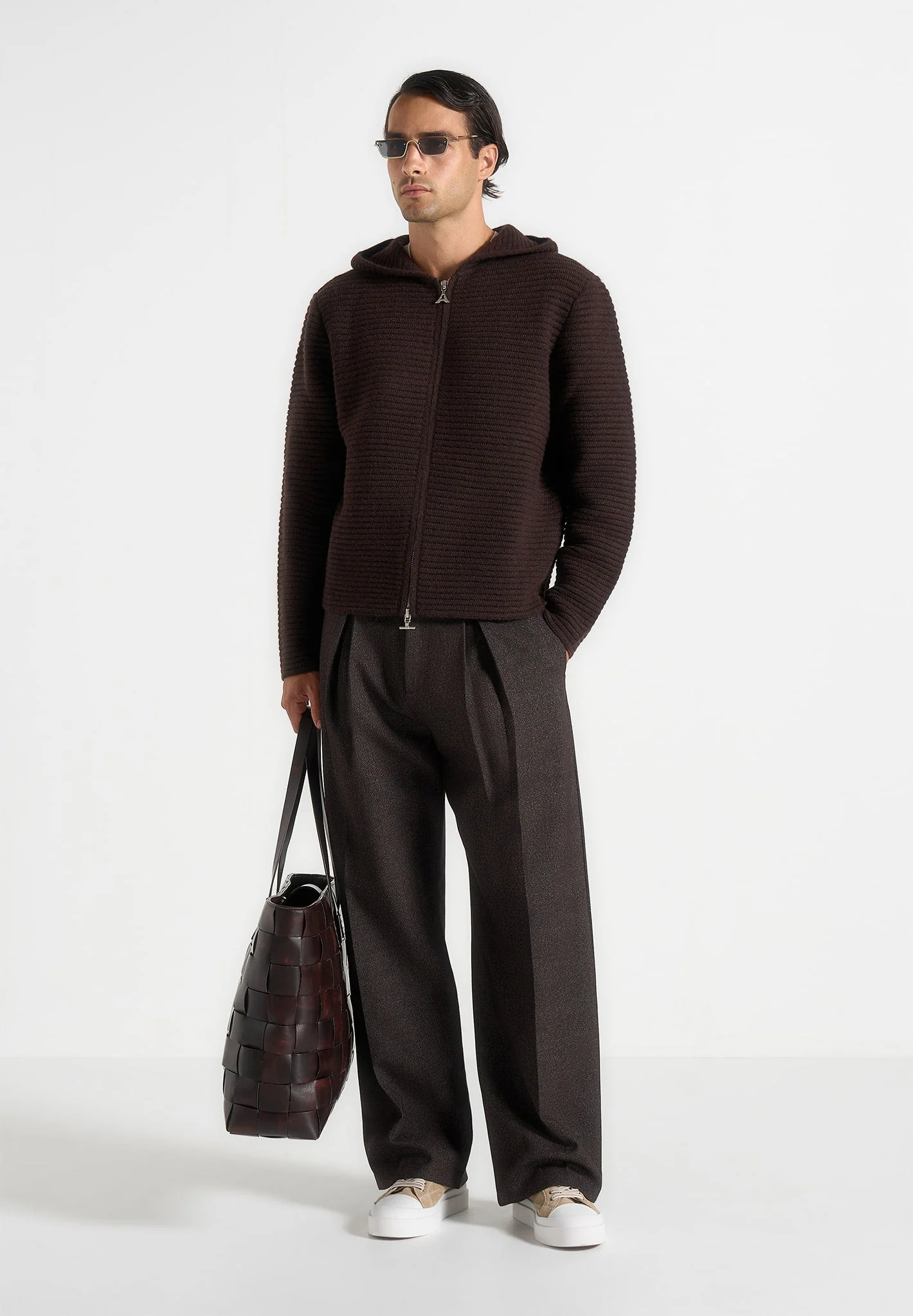 Eden - Unisex Ribbed Knit Zip Up Hoodie - Brown - Image 4