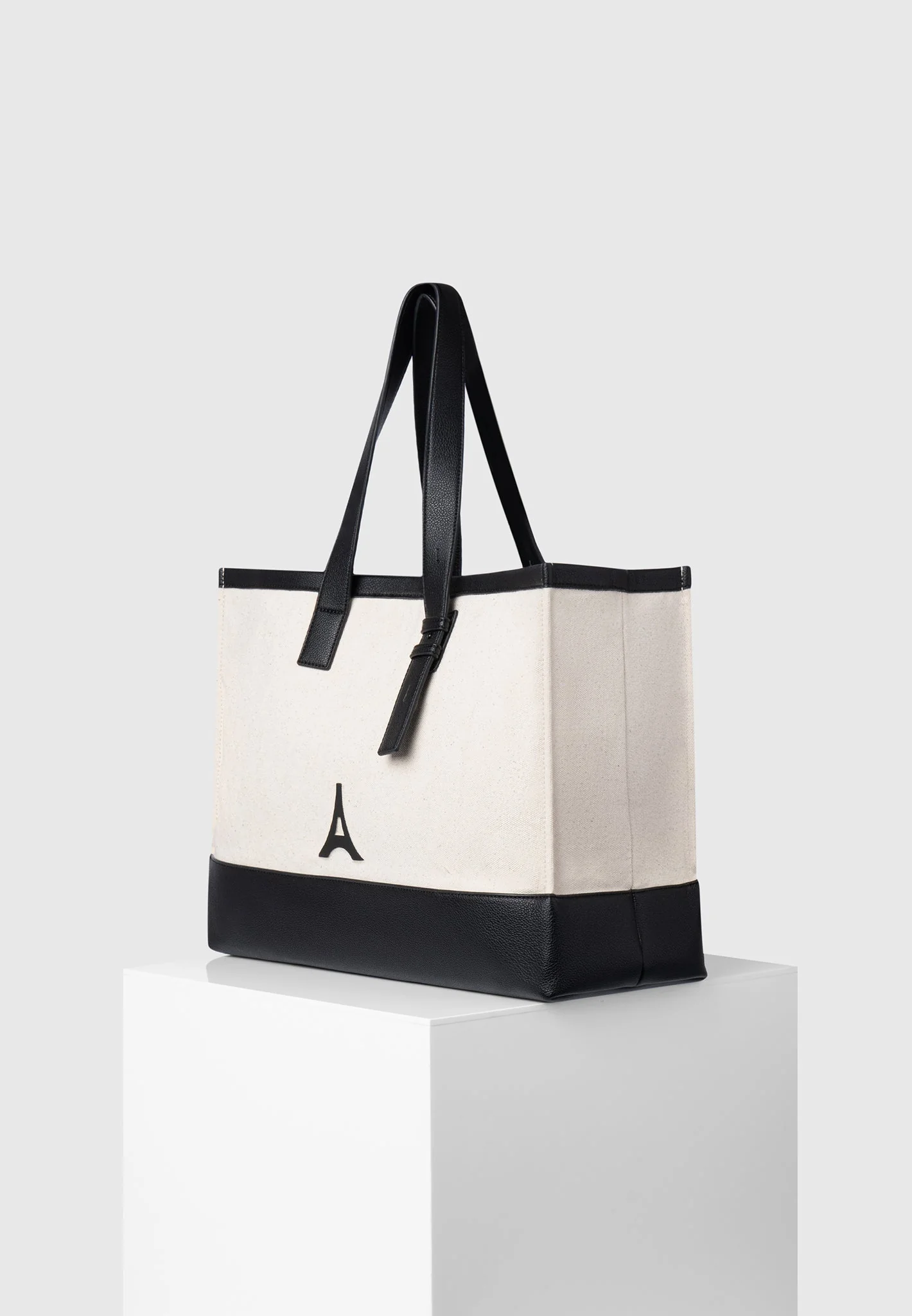 Romane - Eiffel Detail Canvas Tote Bag - Beige/Black - Image 3