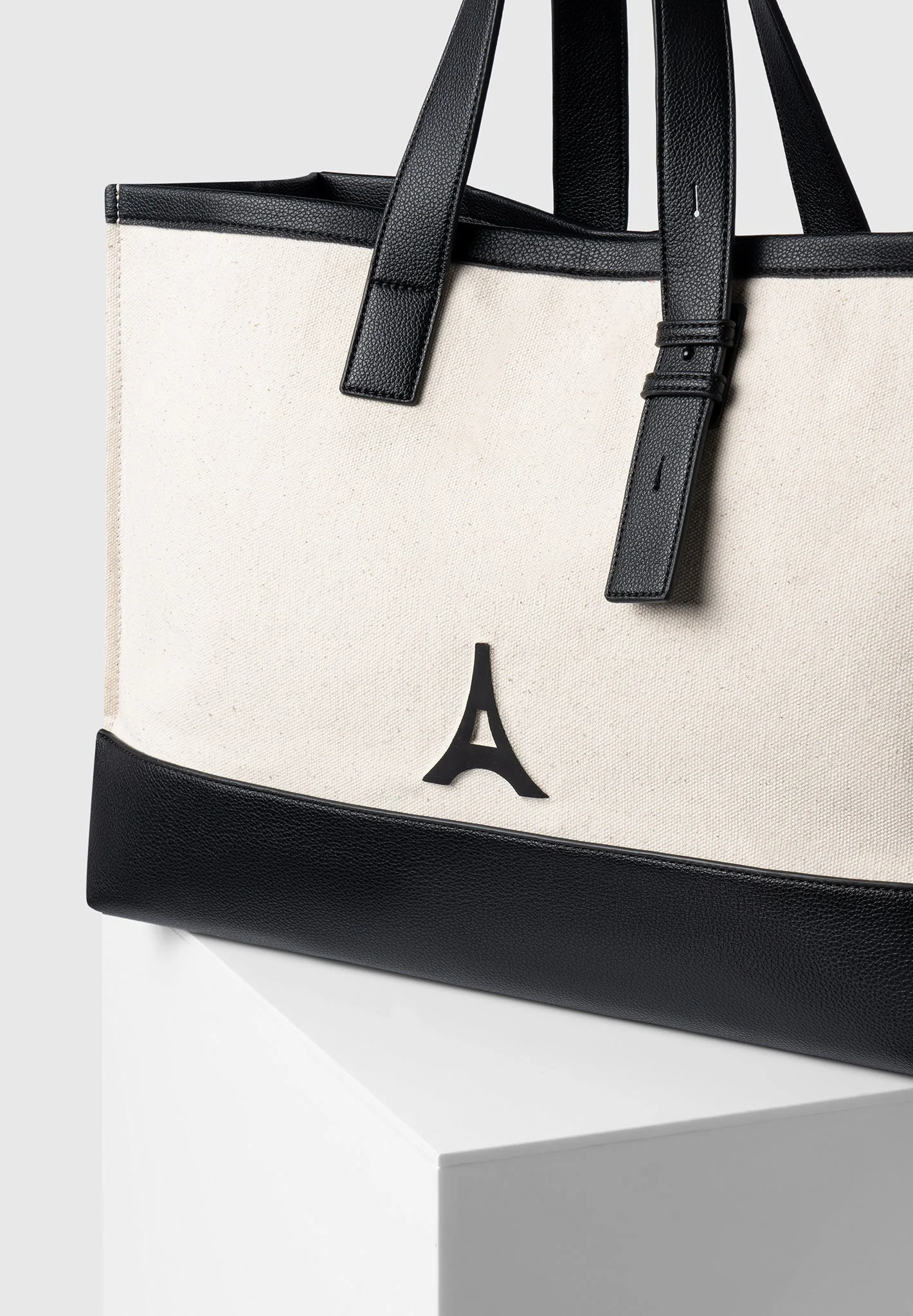 Romane - Eiffel Detail Canvas Tote Bag - Beige/Black - Image 4