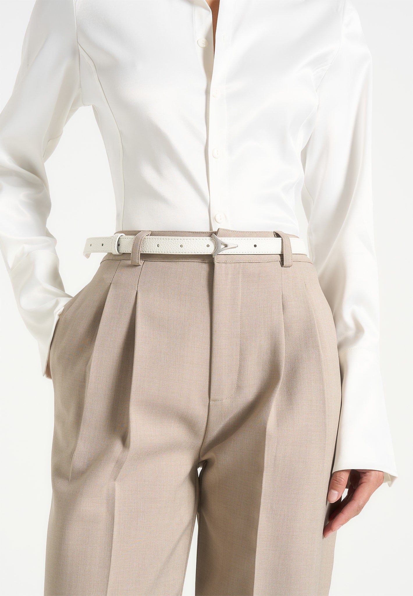 Leonie - Eiffel Slim Leather Belt - White - Image 2