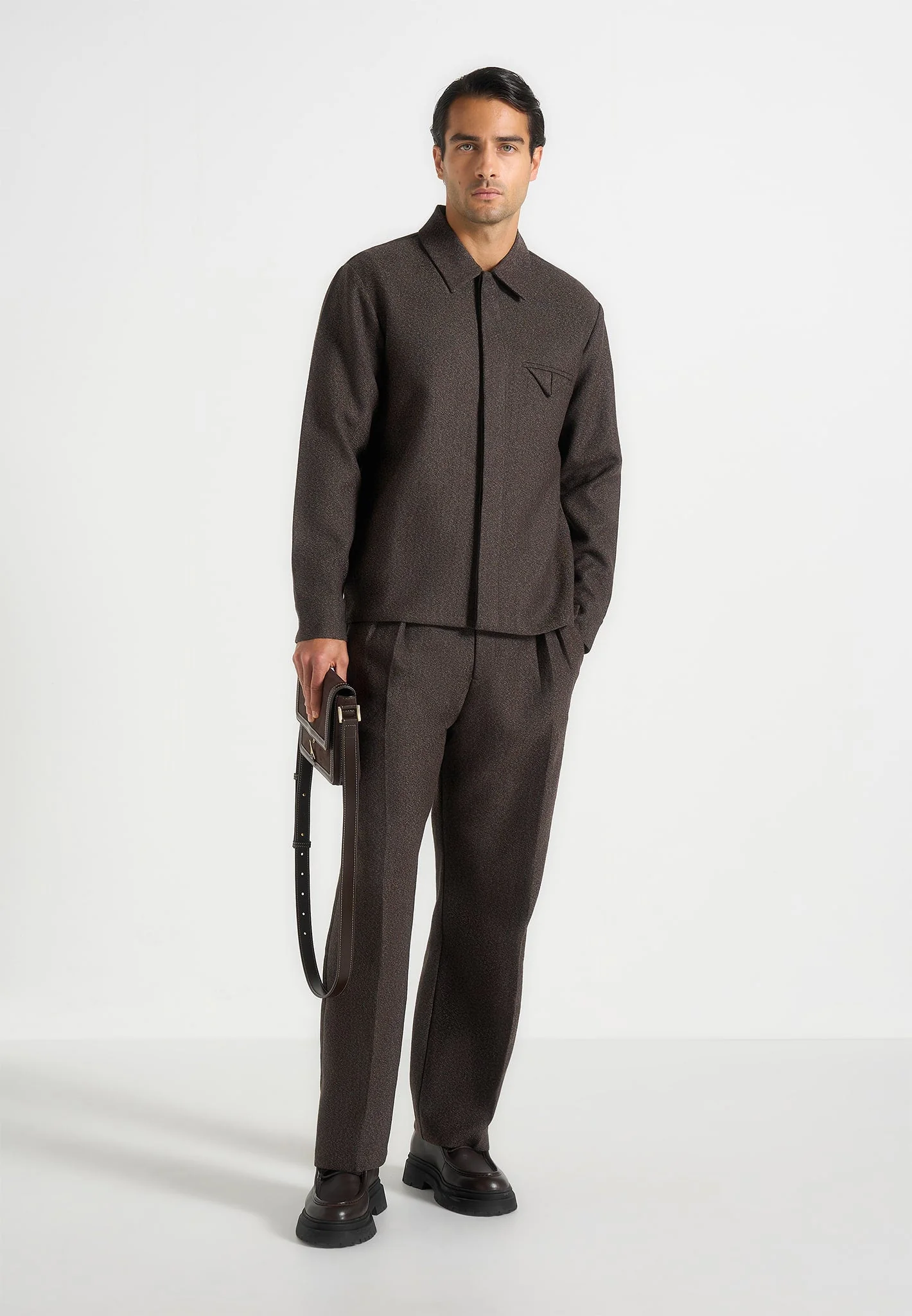 Elliot - Melange Tailored Shirt - Brown